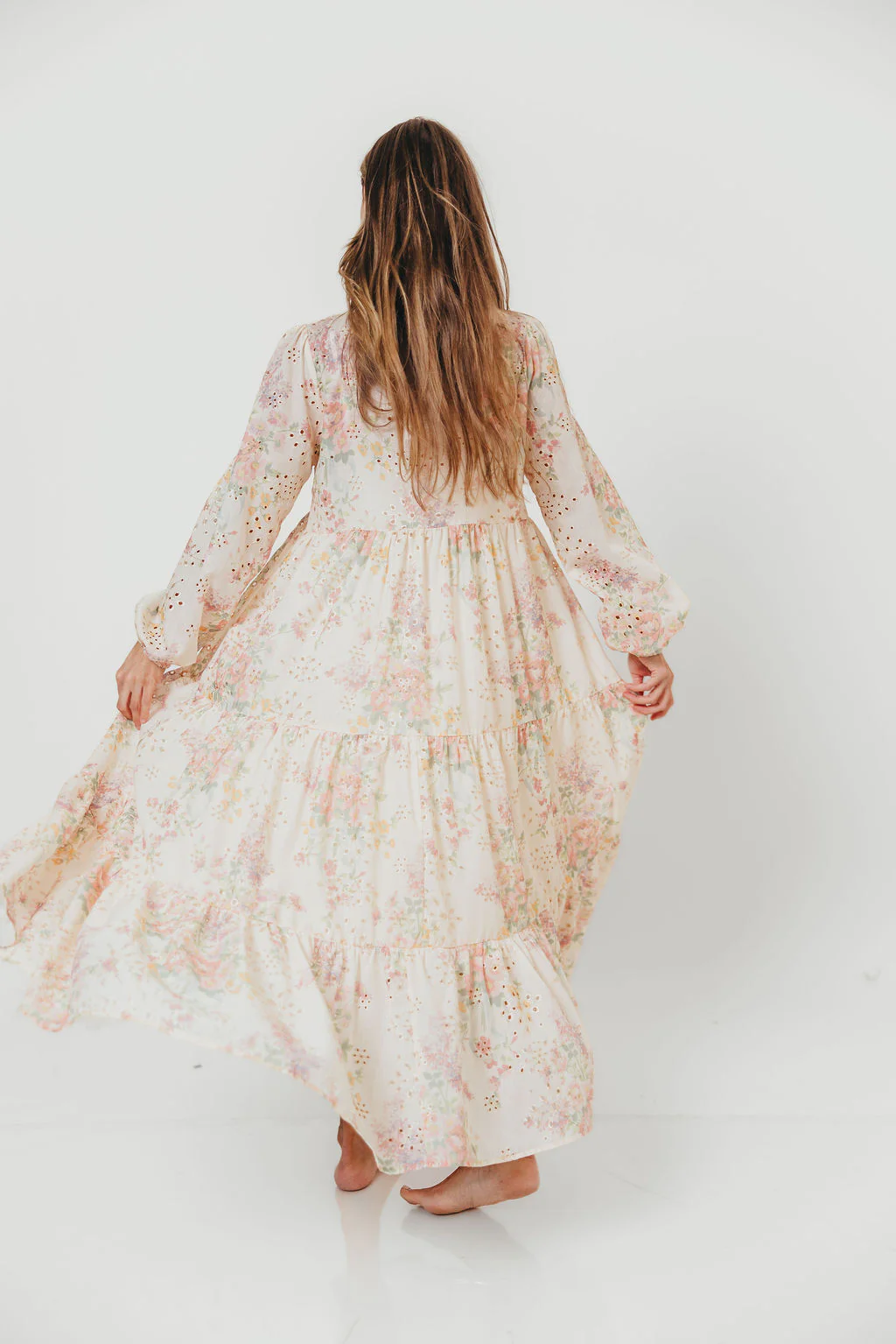 Anna Eyelet Button Down Tiered Dress in Blush Multi - Image 10
