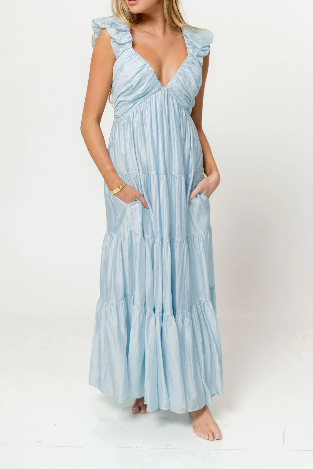 Katy Pleated Bodice Maxi Dress in Light Blue - Bump Friendly - Image 6