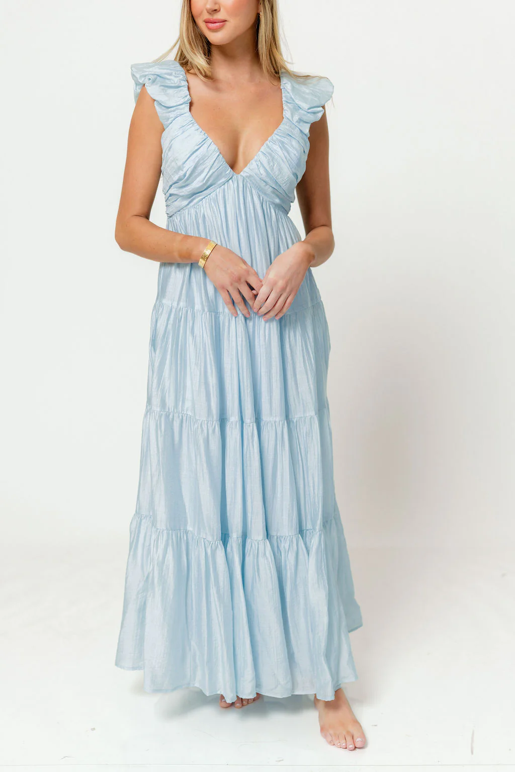 Katy Pleated Bodice Maxi Dress in Light Blue - Bump Friendly - Image 7