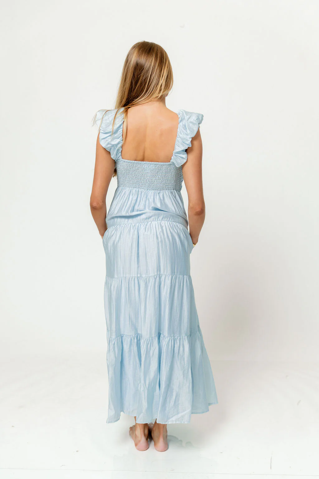 Katy Pleated Bodice Maxi Dress in Light Blue - Bump Friendly - Image 8