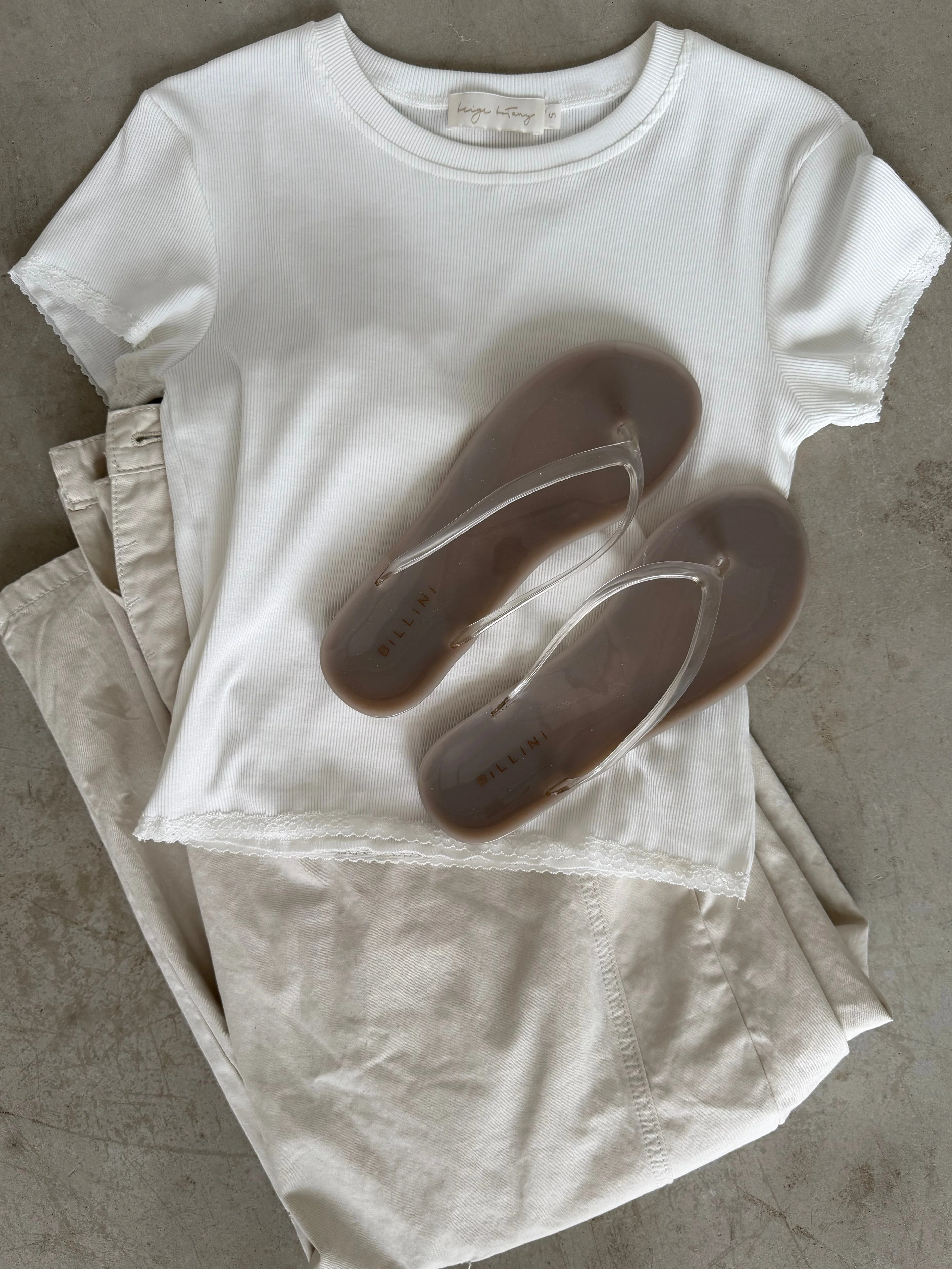 Keegan Lace Trim Baby Tee in Off White