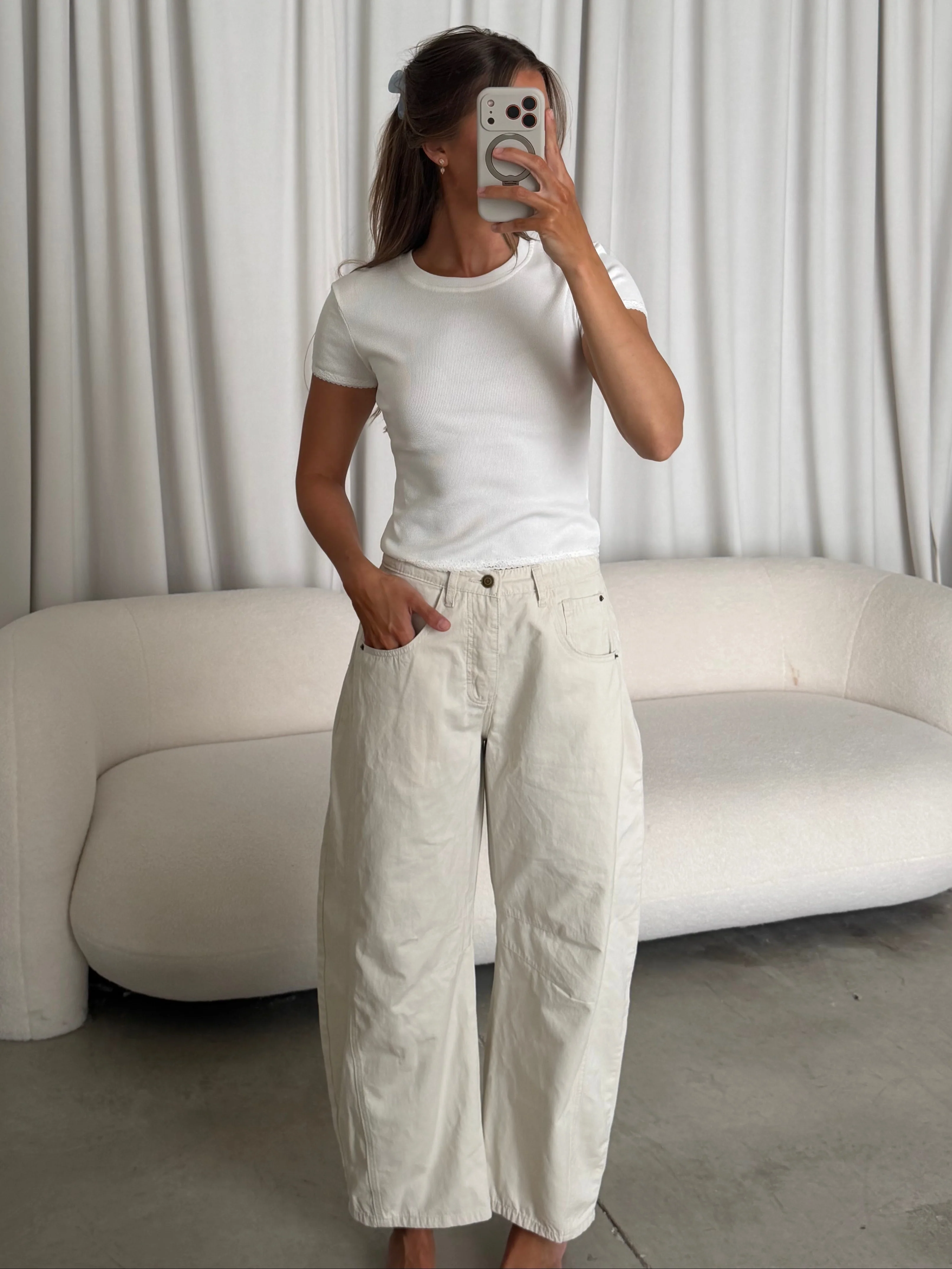 Keegan Lace Trim Baby Tee in Off White - Image 3