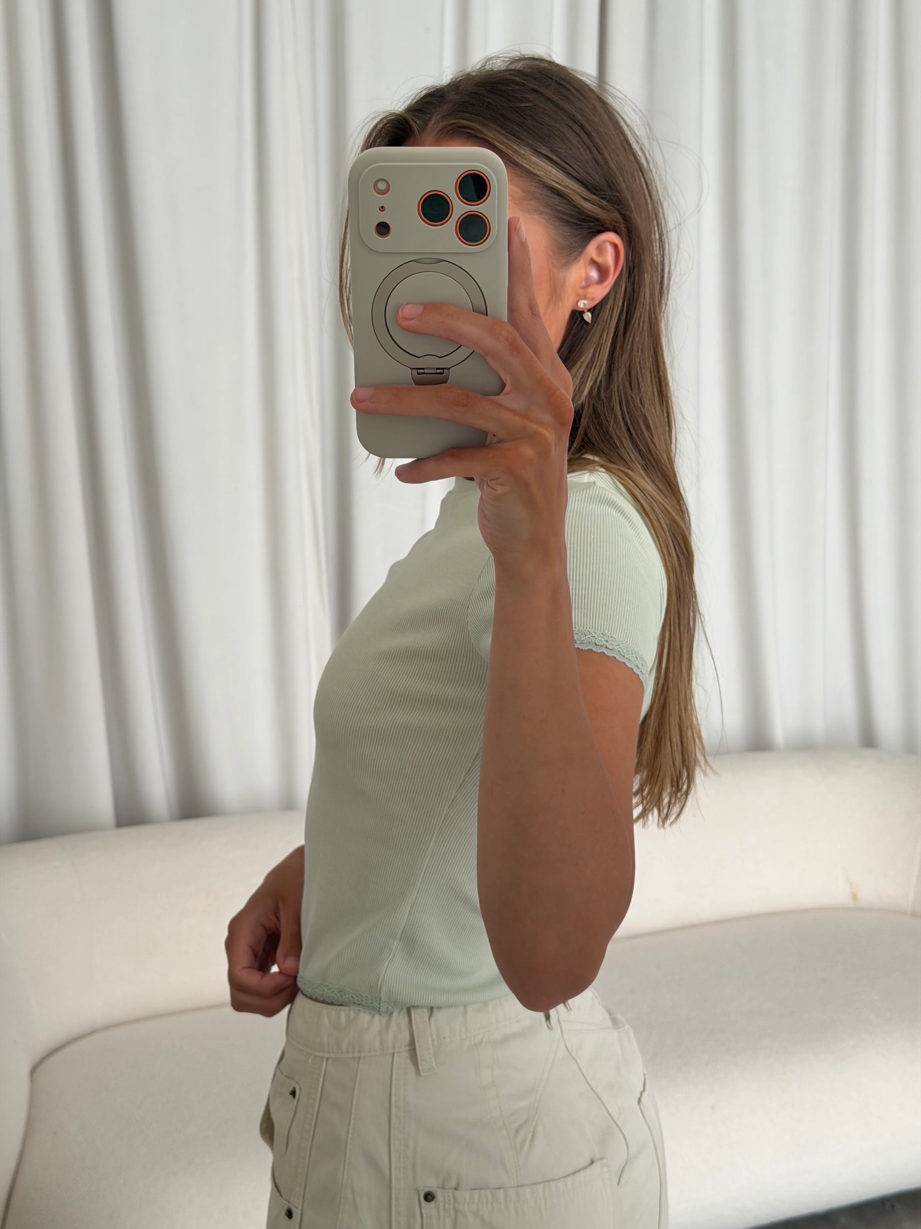 Keegan Lace Trim Baby Tee in Sage - Image 3