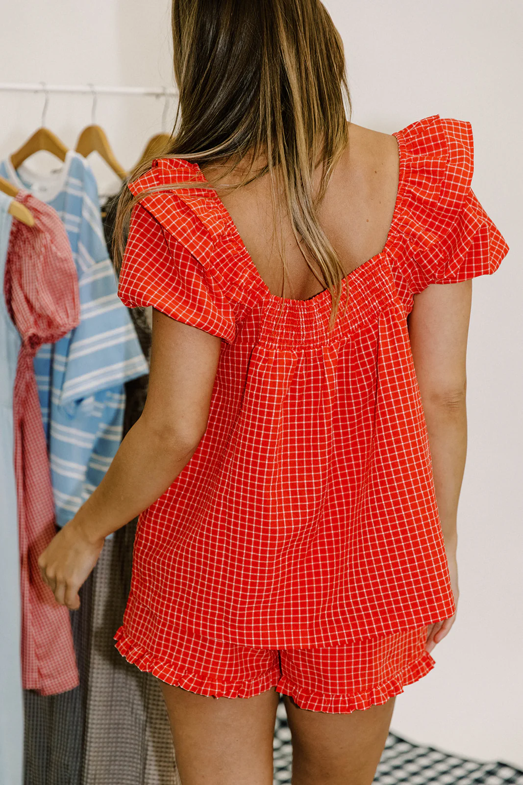 Tildy Ruffle Blouse and Short Set in Red - Image 9
