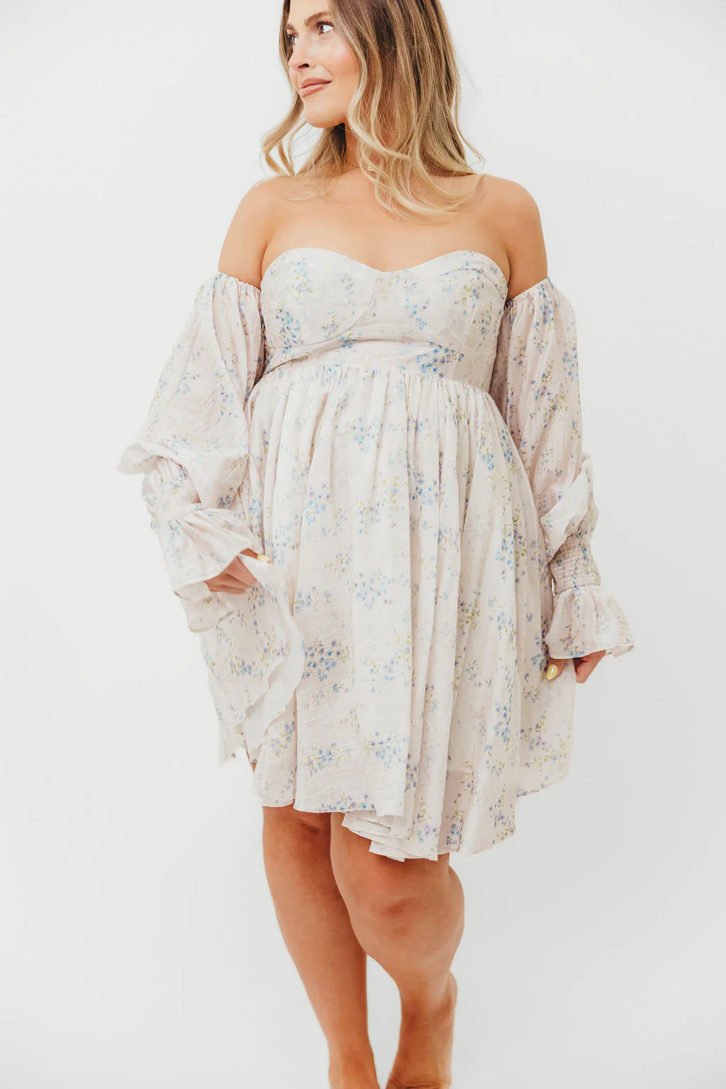 Kennedy Floral Mini Dress in Blue- Bump Friendly *Final-Sale* - Image 12