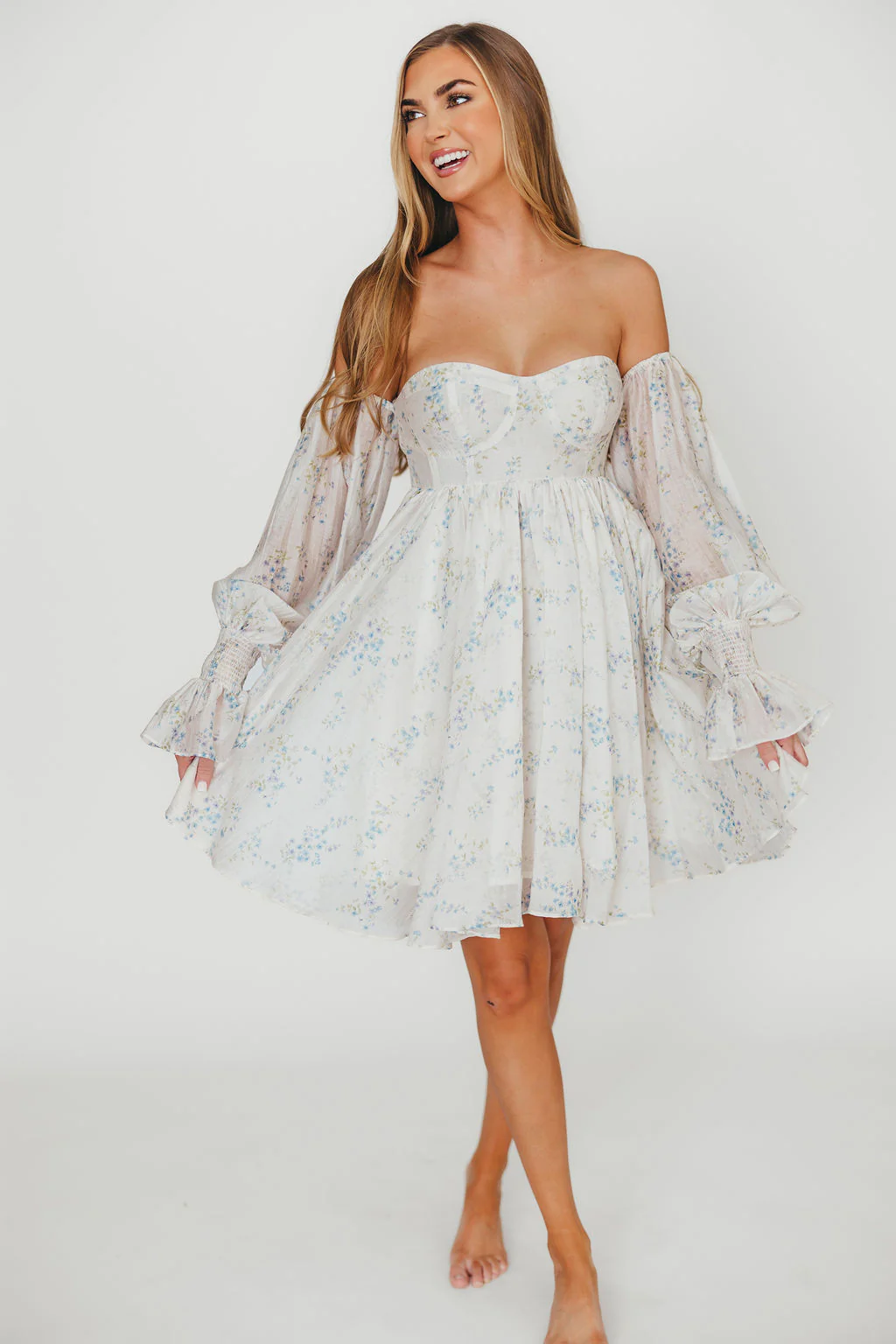 Kennedy Floral Mini Dress in Blue- Bump Friendly *Final-Sale* - Image 4