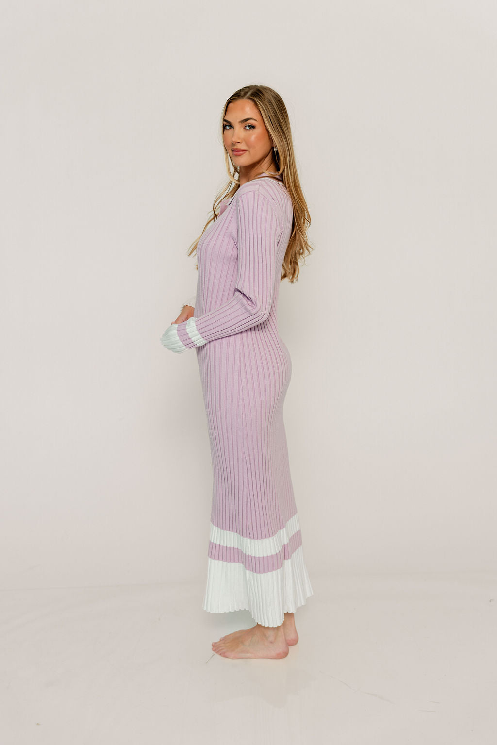Kris Colorblock Polo Rib-Knit Maxi Dress in Pink - Image 3