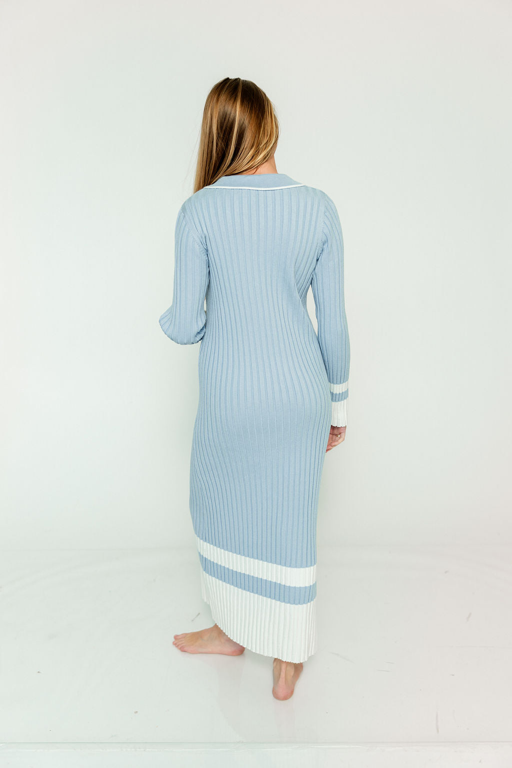 Kris Colorblock Polo Rib-Knit Maxi Dress in Sky - Image 9