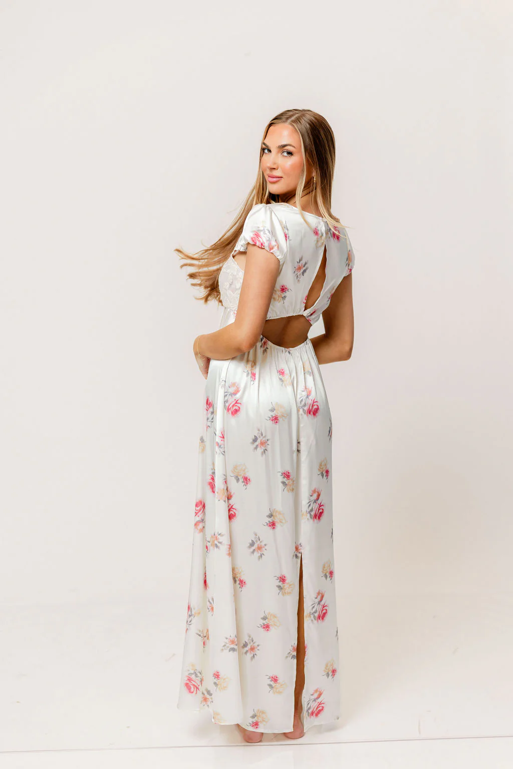Ryan Lace Bodice Cutout Maxi Dress in Cream Floral - Bump Friendly - Image 5