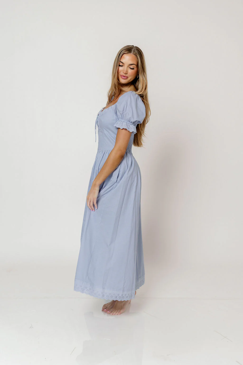 Bristol 100% Cotton Lace Detail Maxi Dress in Blue Aura - Image 3