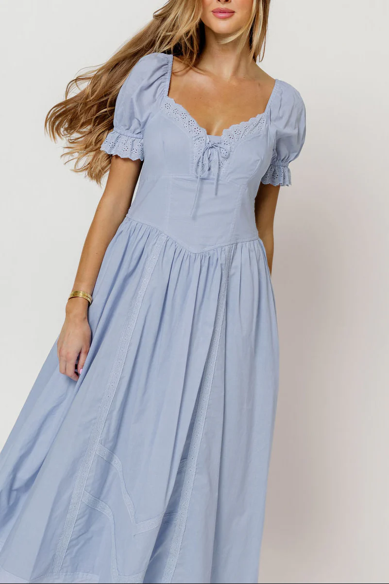 Bristol 100% Cotton Lace Detail Maxi Dress in Blue Aura - Image 5