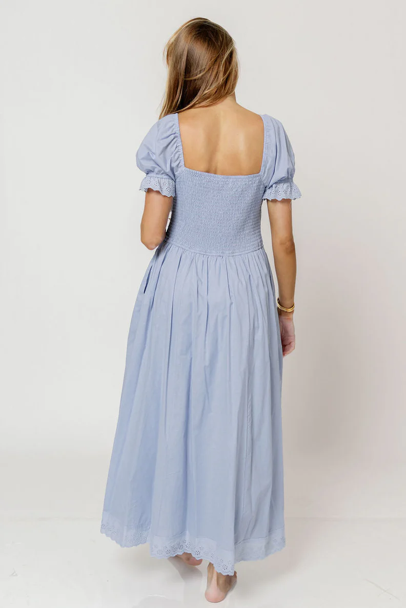 Bristol 100% Cotton Lace Detail Maxi Dress in Blue Aura - Image 8