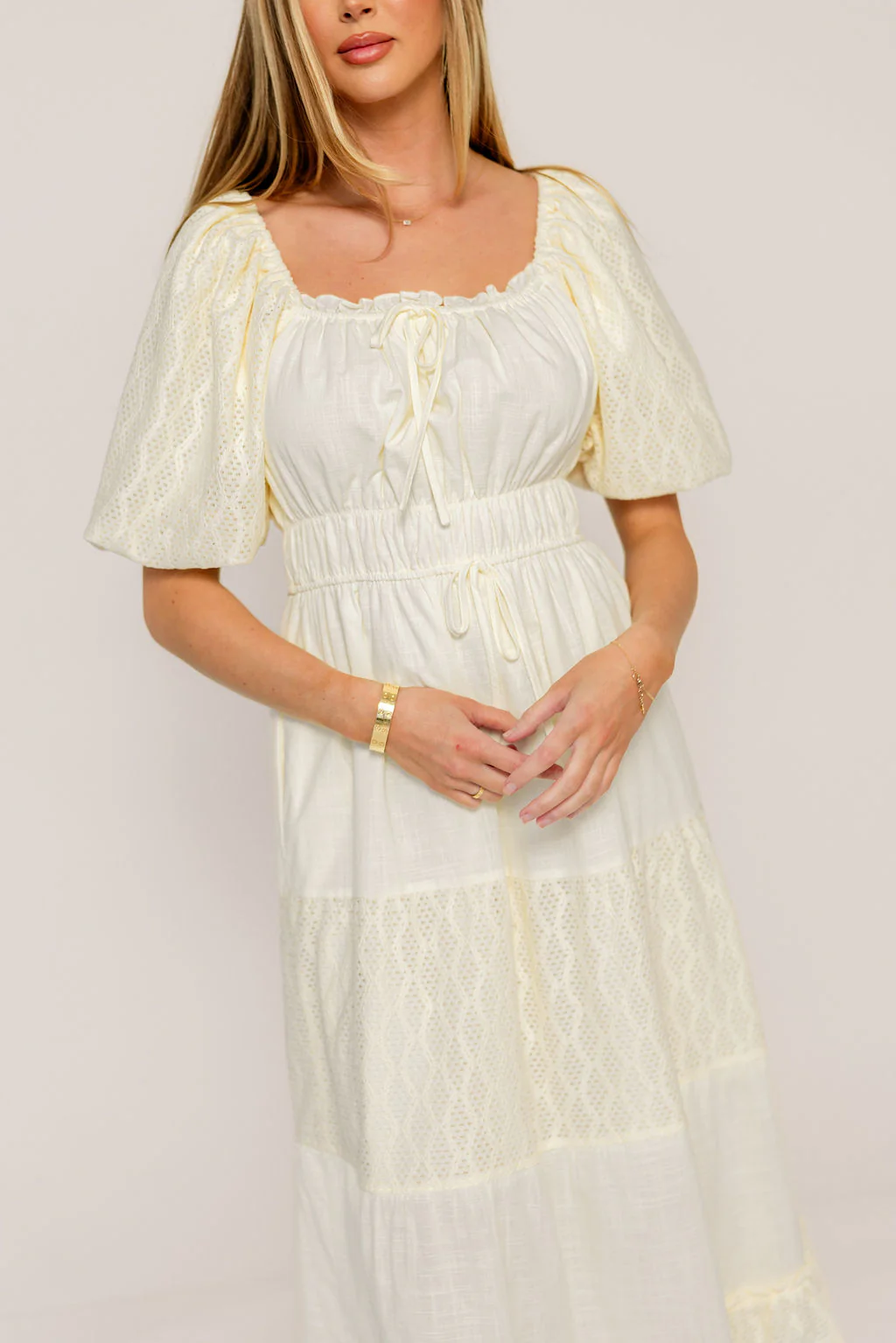 Noor Lace Tiered Midi Dress in Cream - Image 6