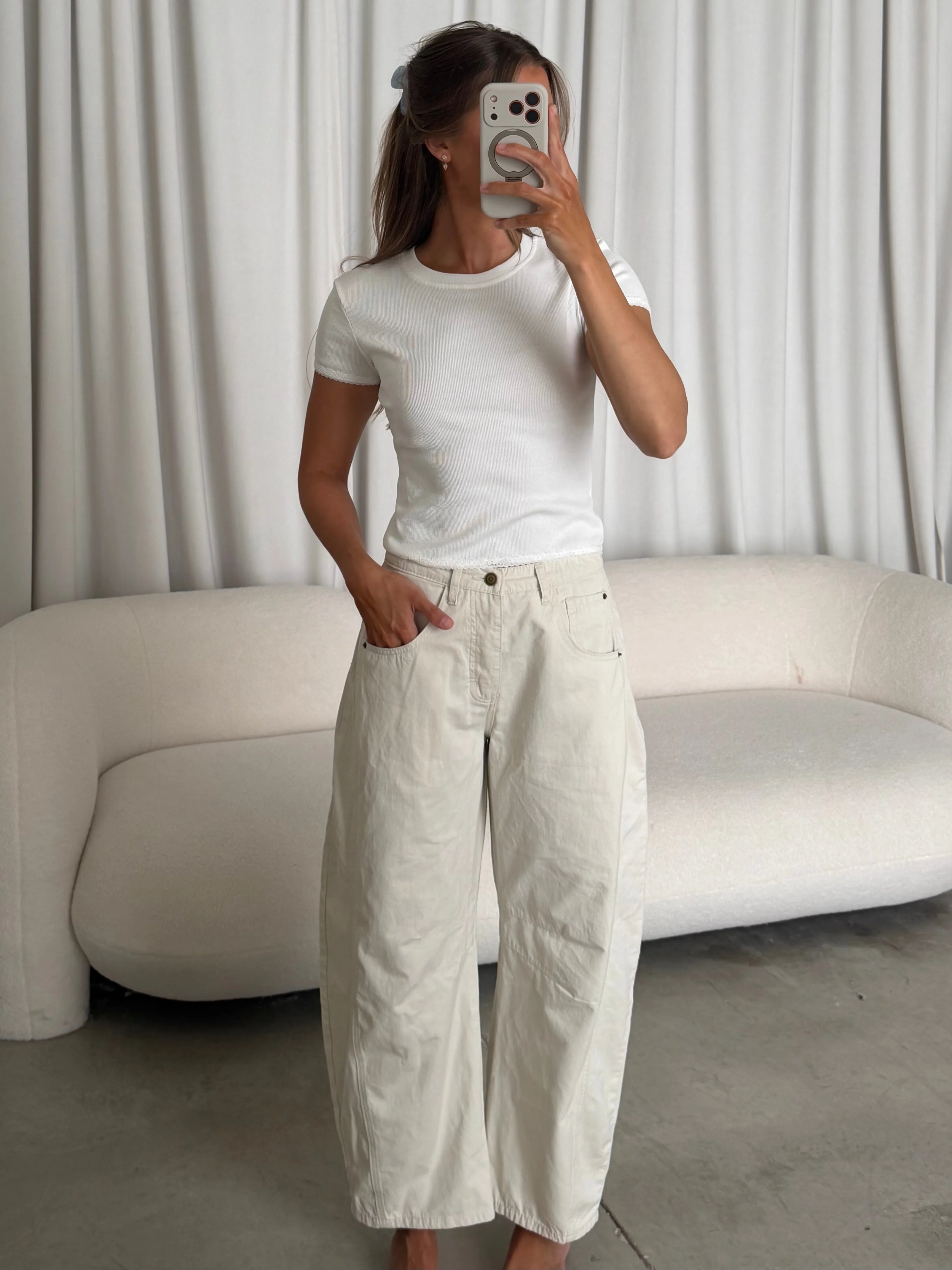 Lance Wide Leg Barrel Pants in Cloud Dancer - Image 4