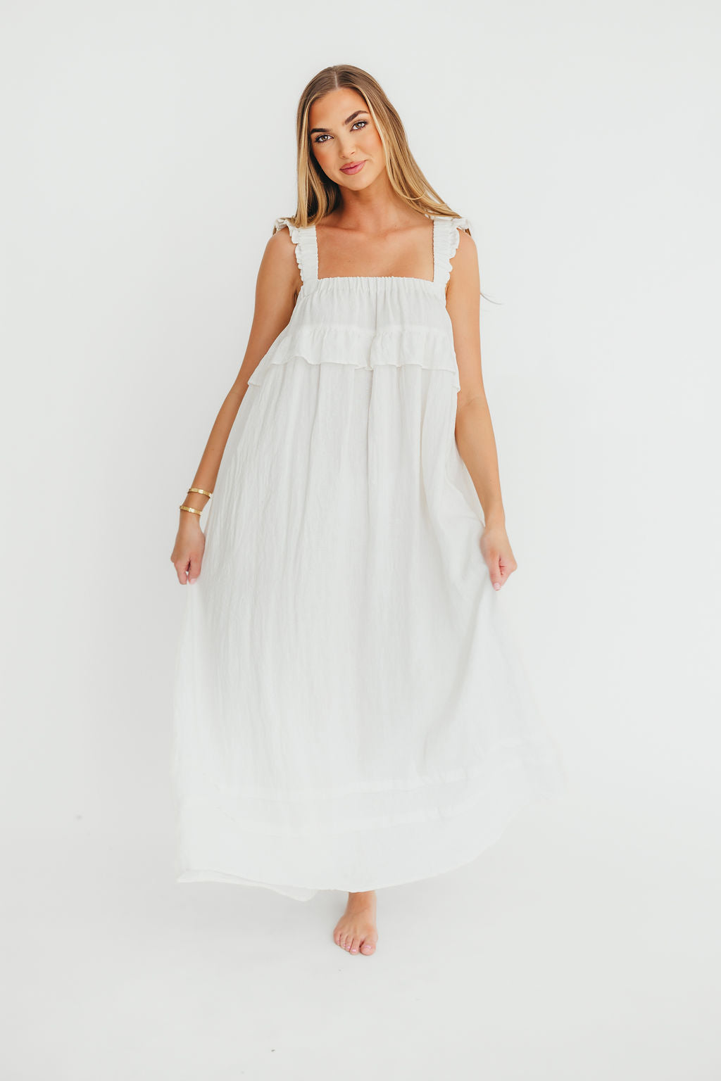 Lelah 100% Linen Maxi Dress in Off-White - Bump Friendly - Image 24