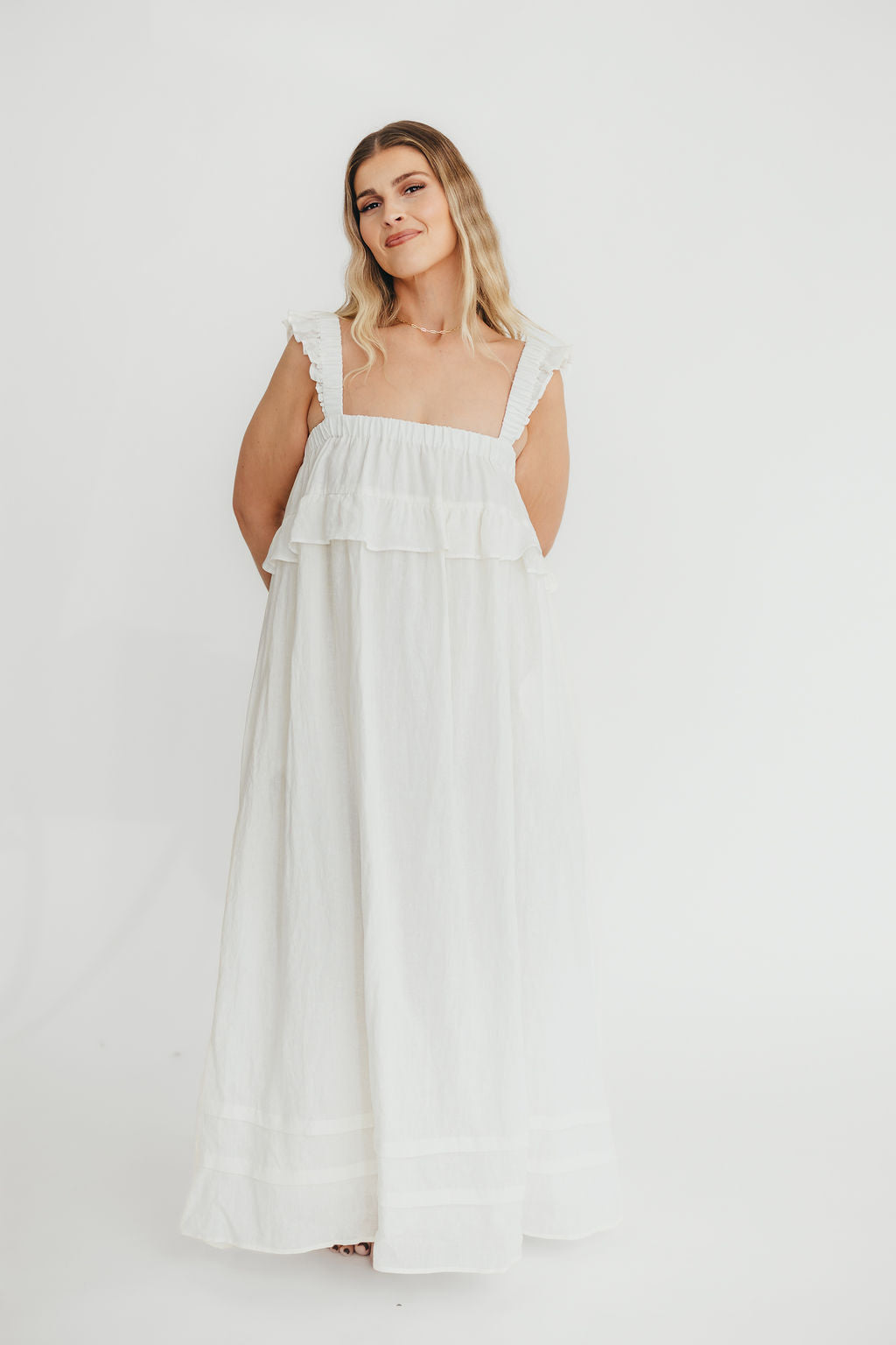 Lelah 100% Linen Maxi Dress in Off-White - Bump Friendly - Image 26