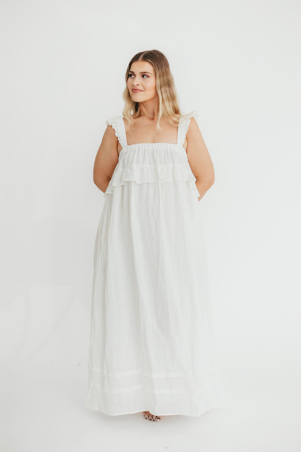 Lelah 100% Linen Maxi Dress in Off-White - Bump Friendly - Image 32