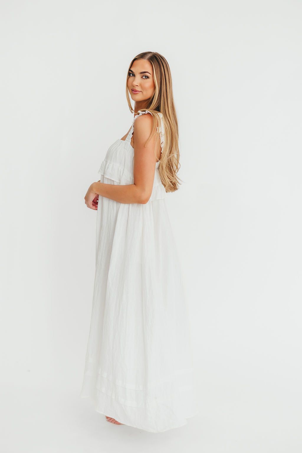 Lelah 100% Linen Maxi Dress in Off-White - Bump Friendly - Image 36