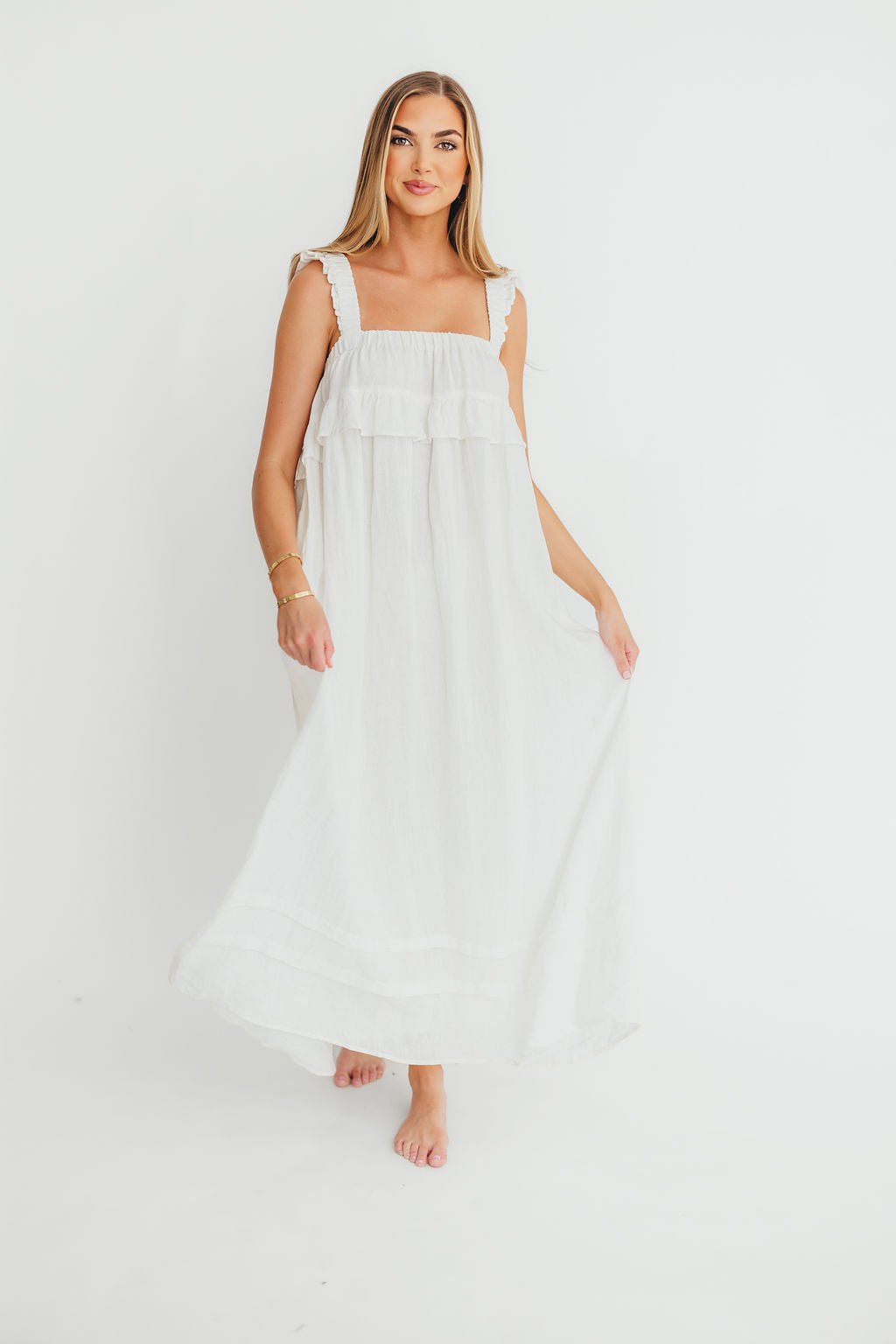 Lelah 100% Linen Maxi Dress in Off-White - Bump Friendly - Image 37