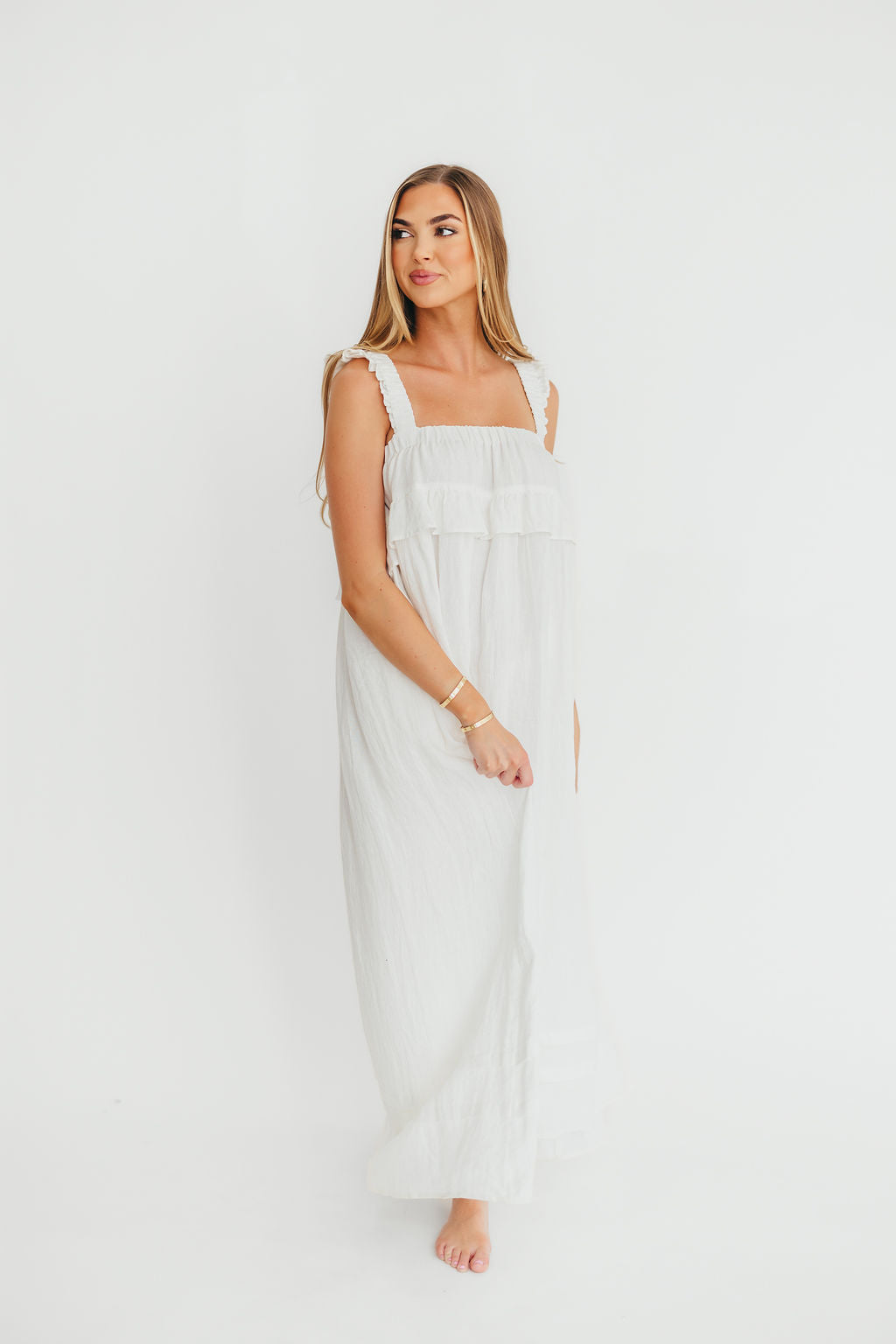 Lelah 100% Linen Maxi Dress in Off-White - Bump Friendly - Image 38