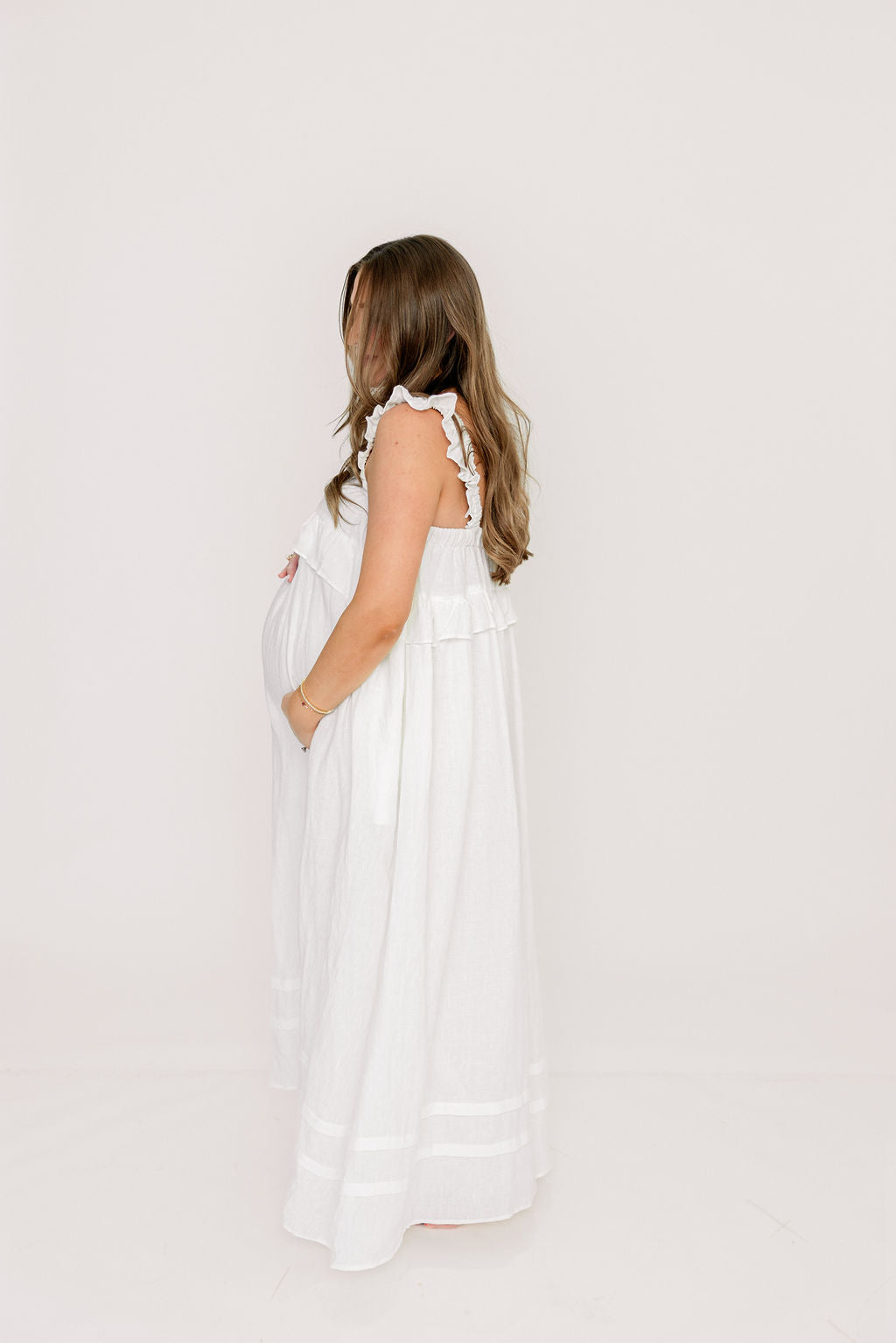 Lelah 100% Linen Maxi Dress in Off-White - Bump Friendly - Image 49