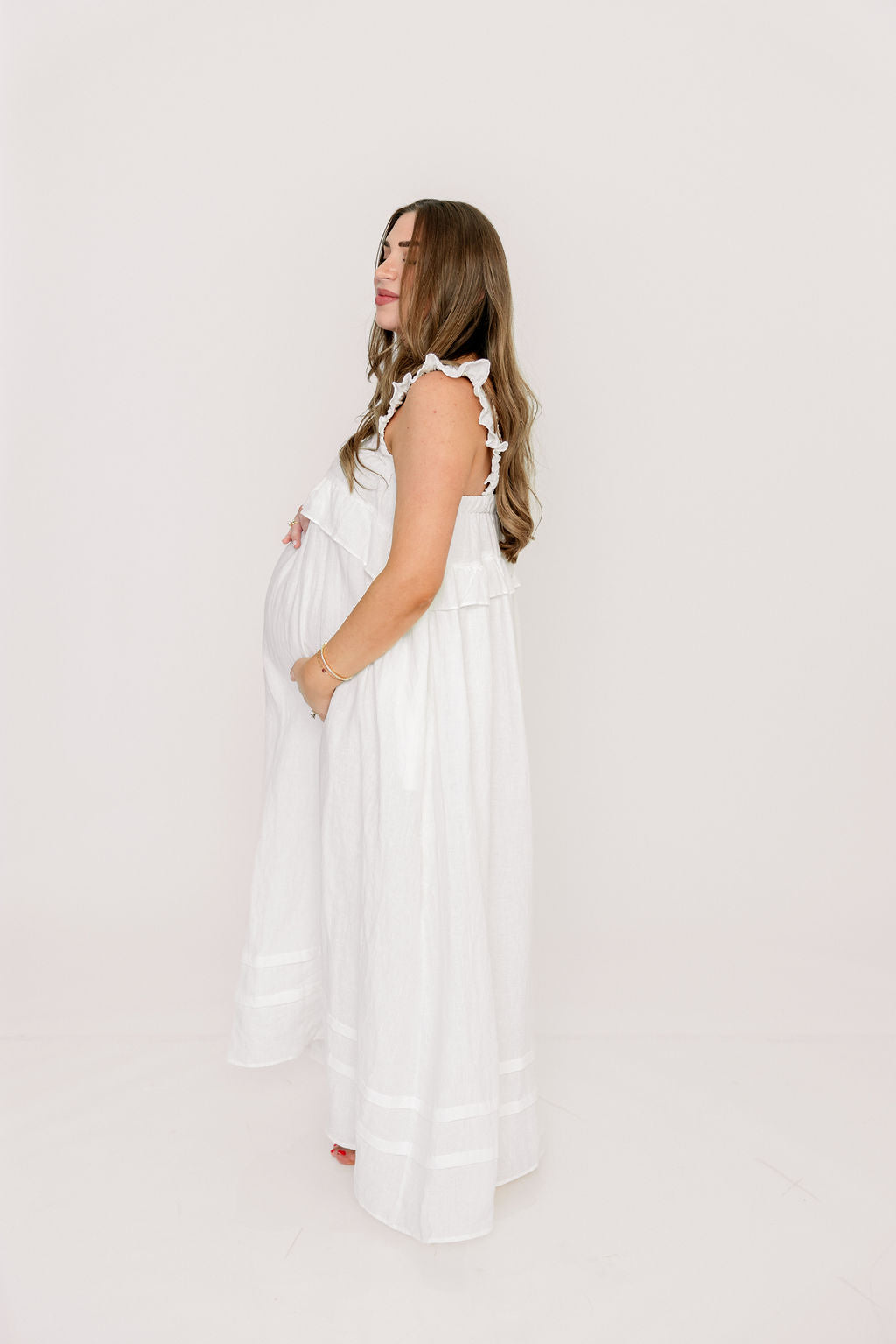 Lelah 100% Linen Maxi Dress in Off-White - Bump Friendly - Image 50