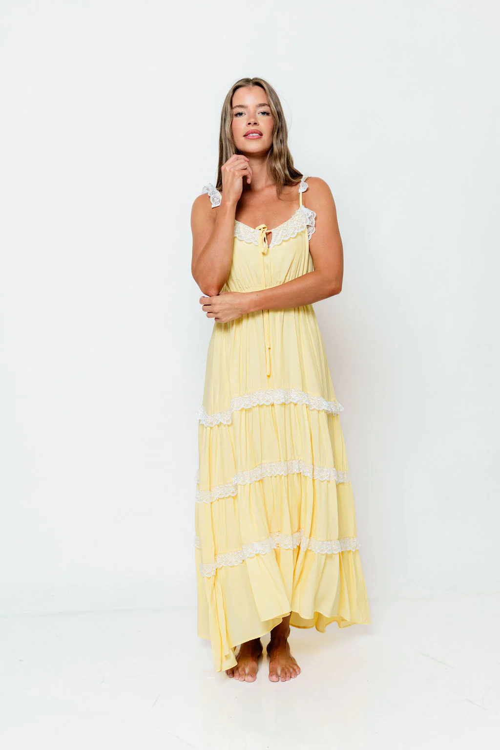 Letty Lace-Trimmed Tiered Maxi Dress in Yellow - Image 2