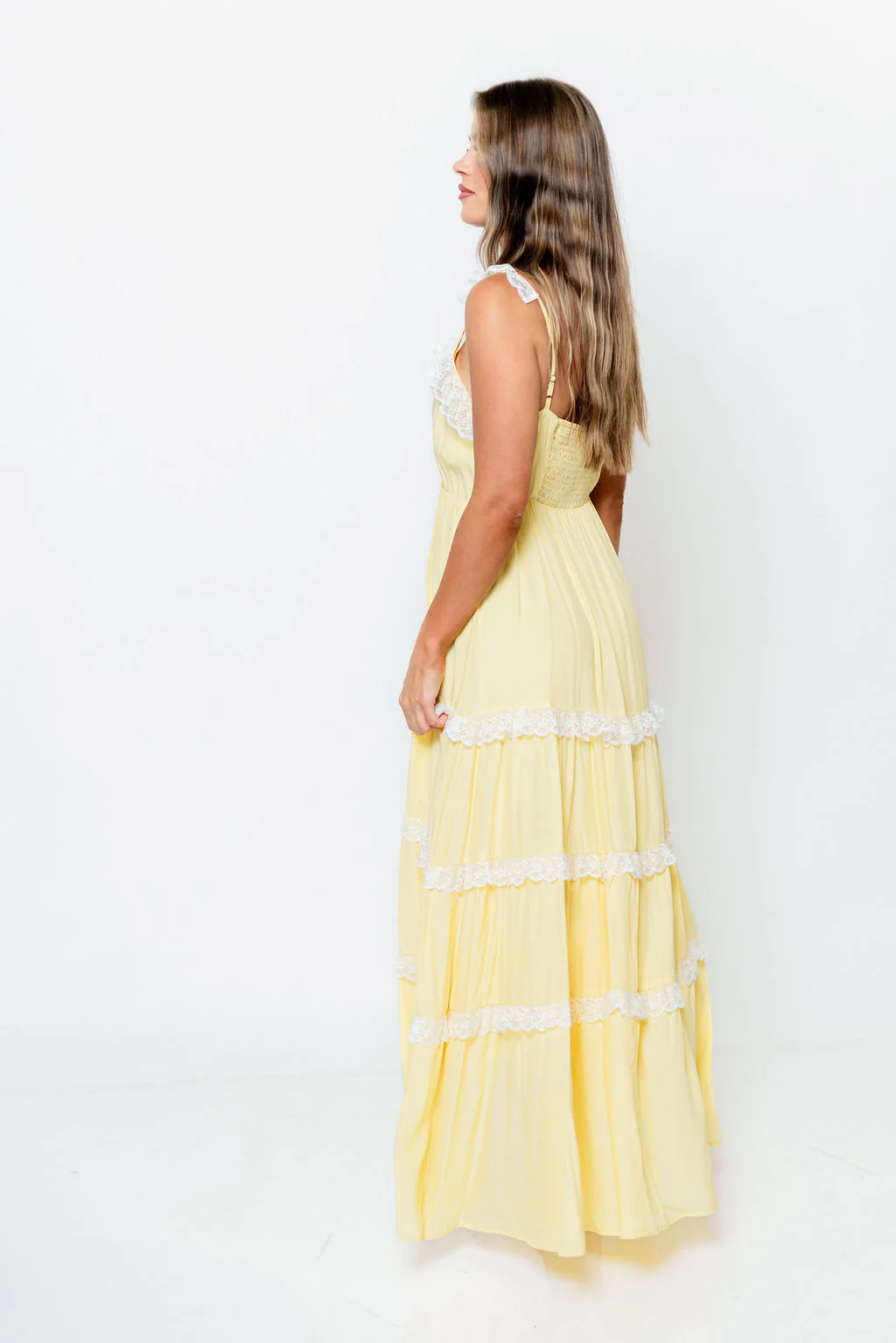 Letty Lace-Trimmed Tiered Maxi Dress in Yellow - Image 4