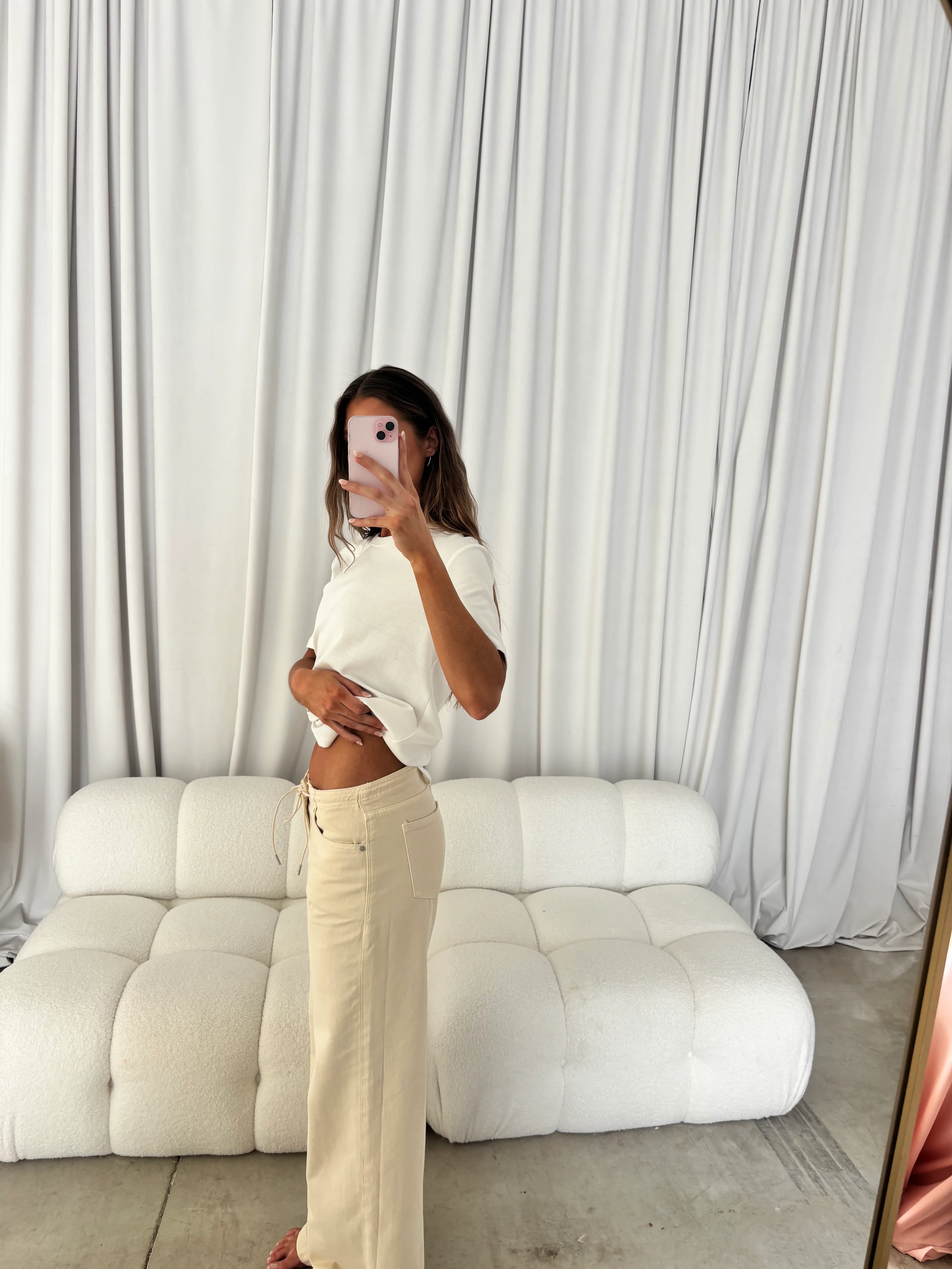 Lia Drawstring Wide Leg Pants in Stone - Image 3