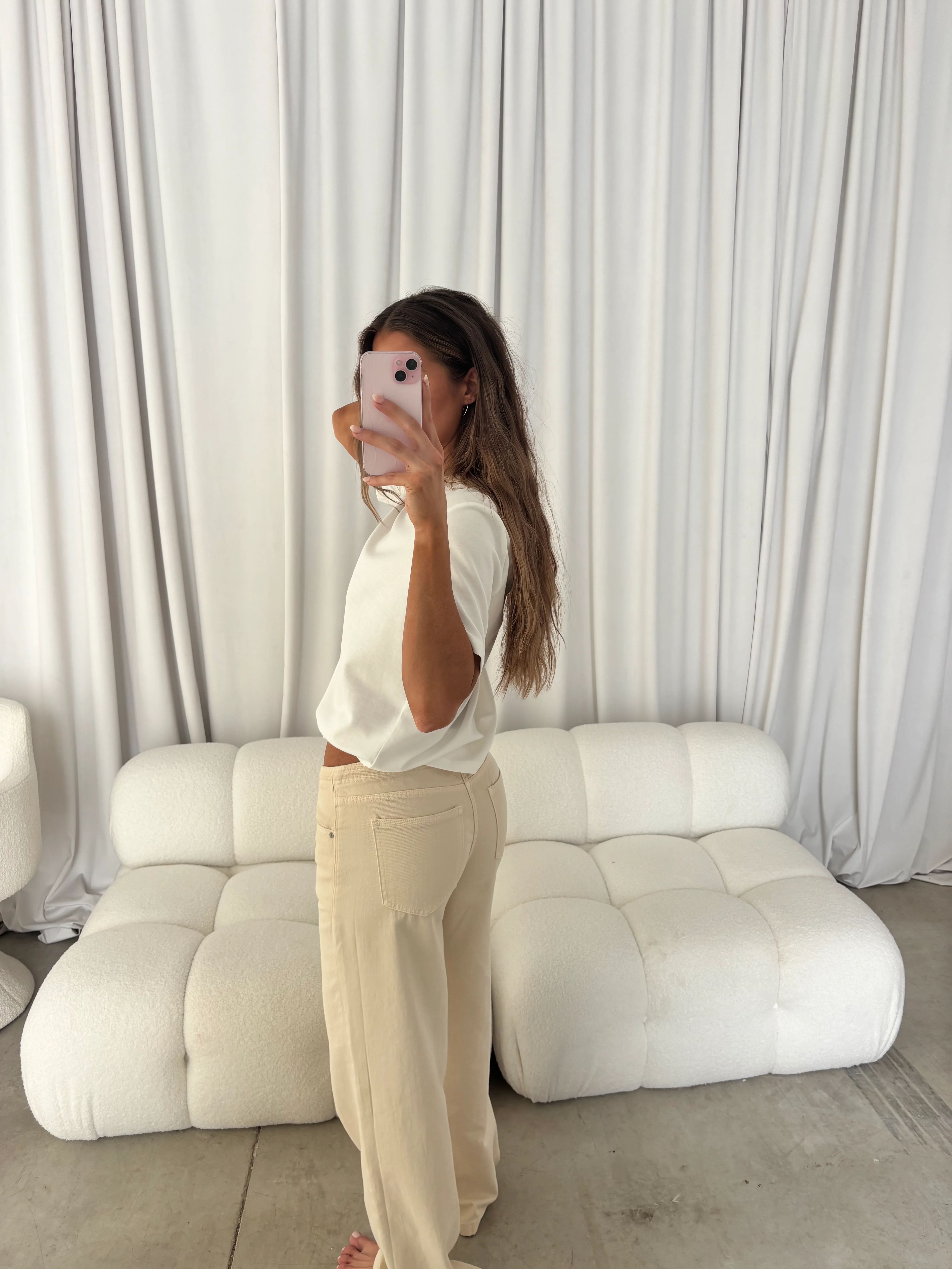 Lia Drawstring Wide Leg Pants in Stone - Image 4