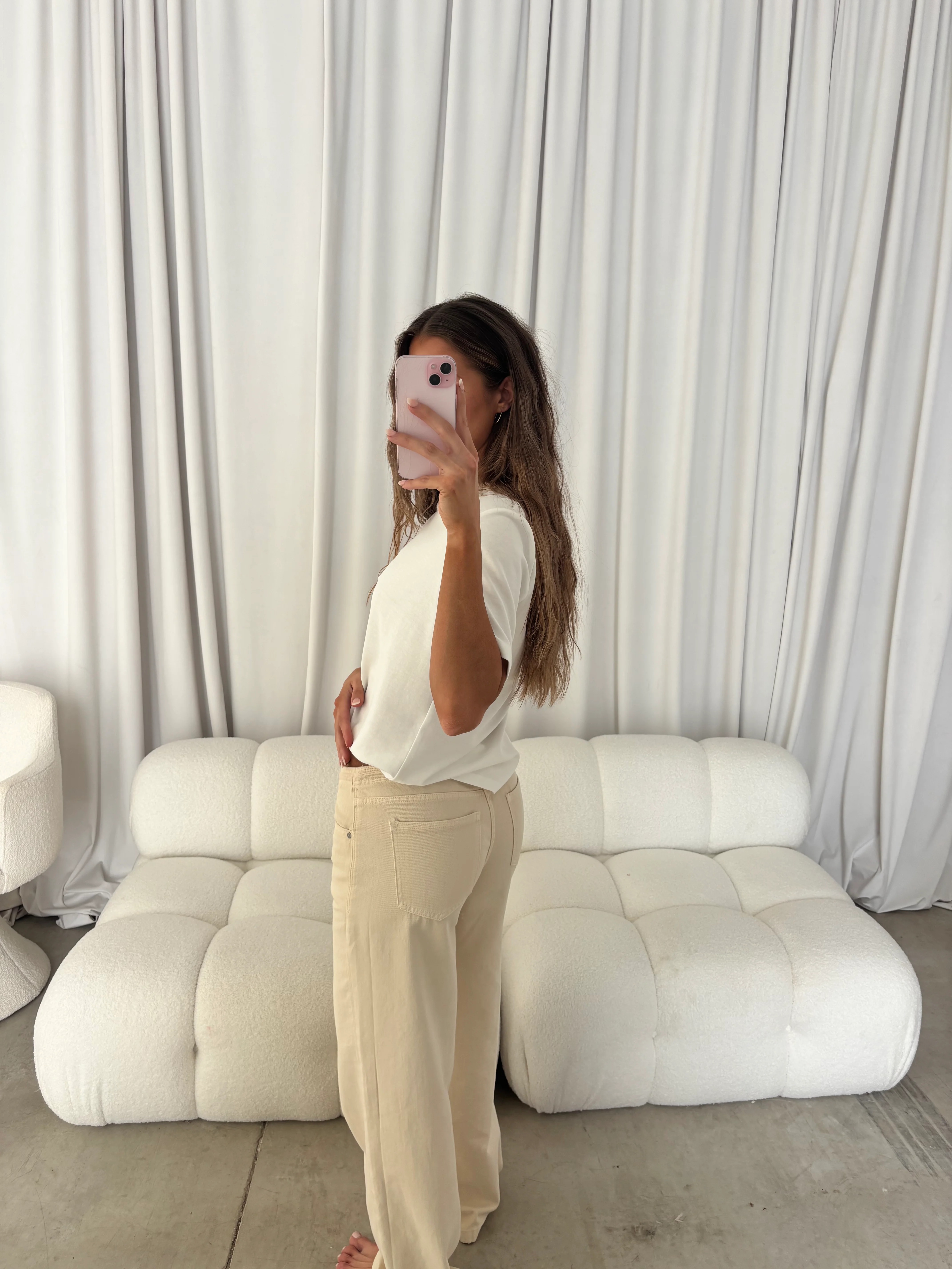 Lia Drawstring Wide Leg Pants in Stone - Image 5