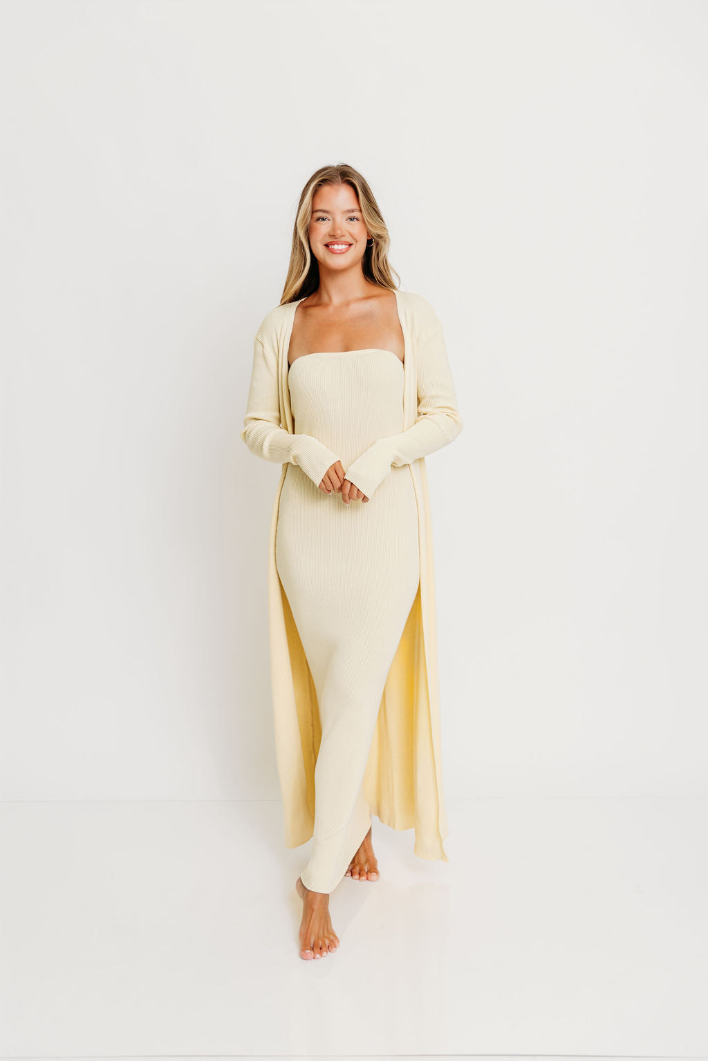 Lina Two Piece Dress Set in Butter Yellow - Bump Friendly - Image 2