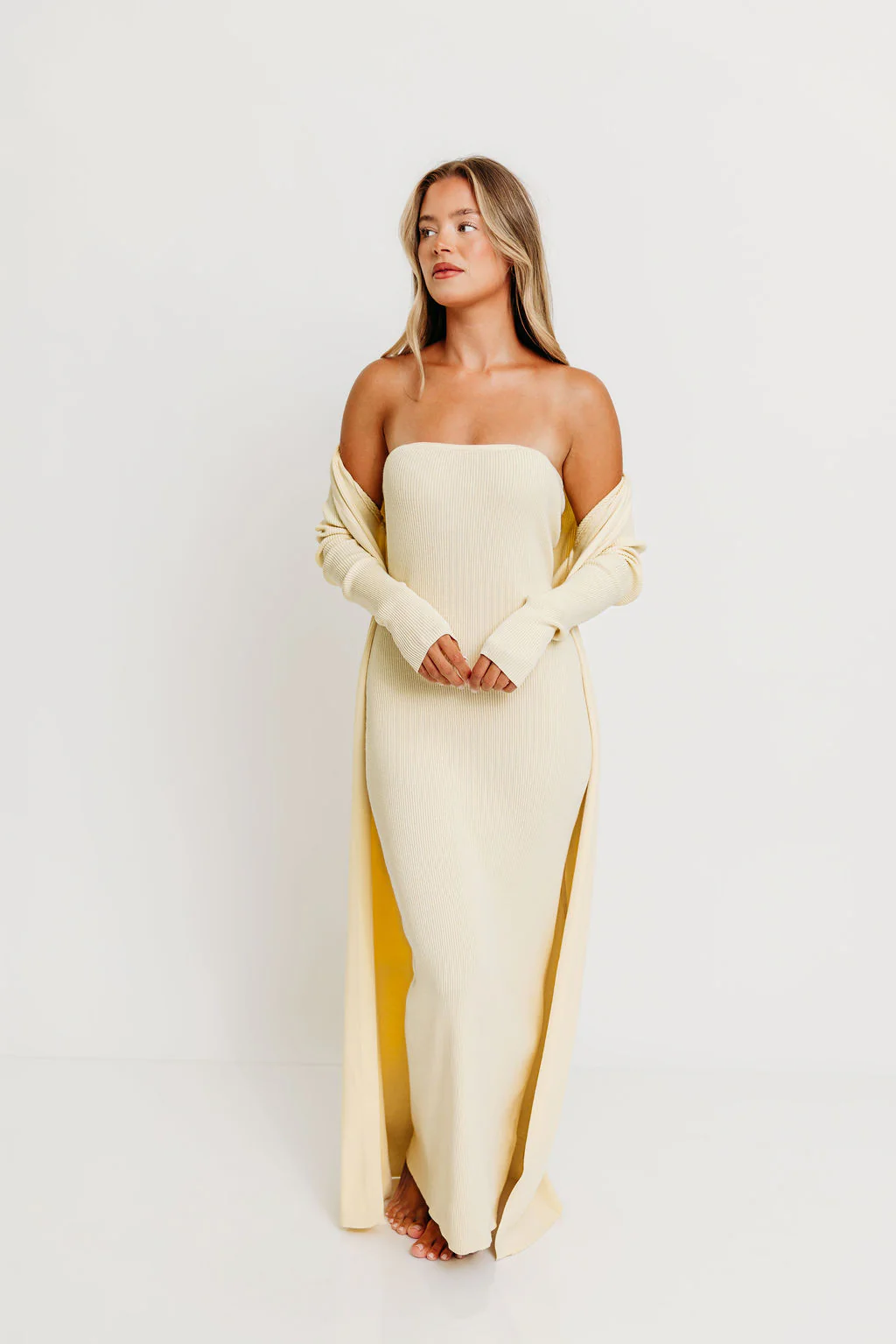 Lina Two Piece Dress Set in Butter Yellow - Bump Friendly - Image 4