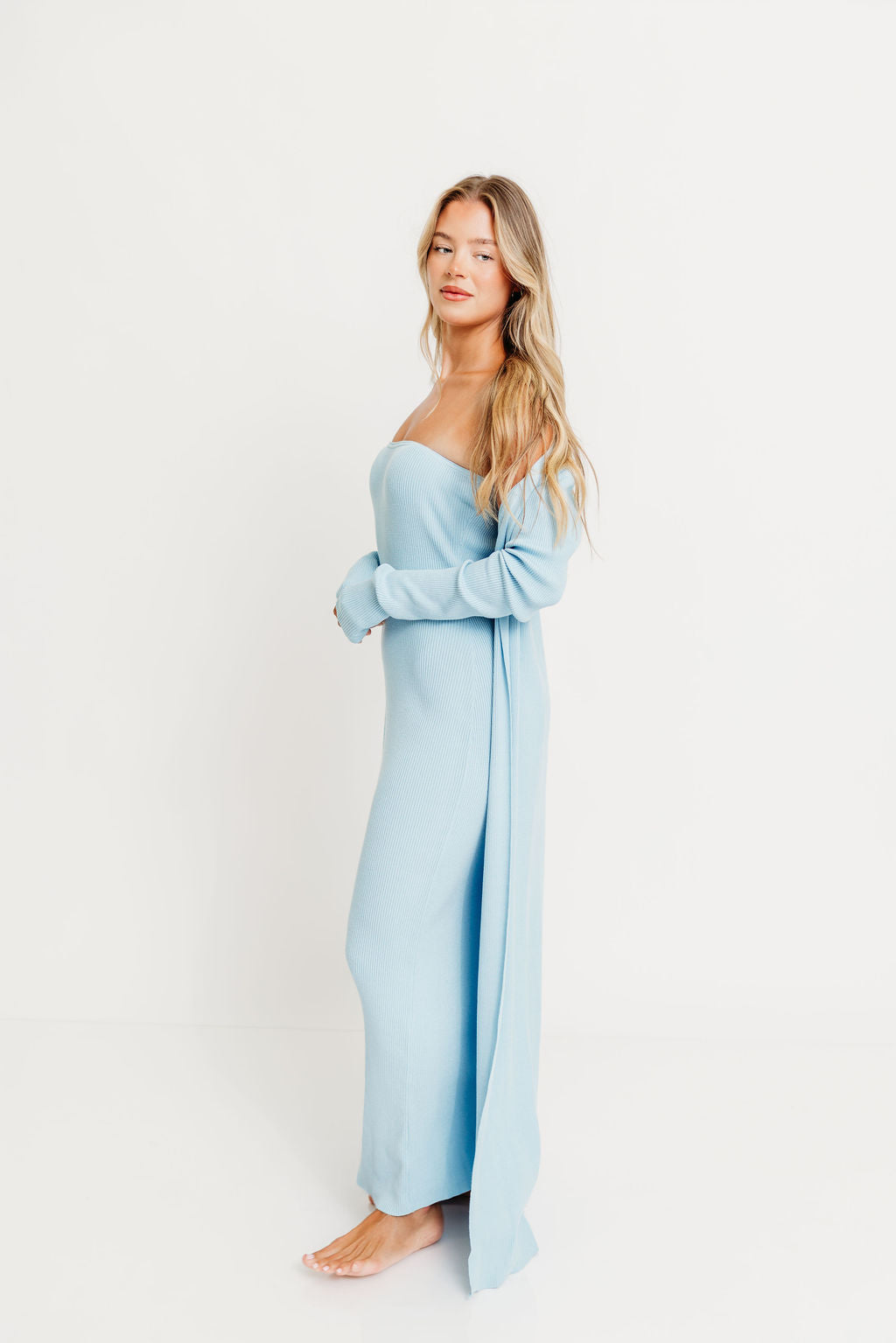 Lina Two Piece Dress Set in Dusty Blue - Bump Friendly - Image 3