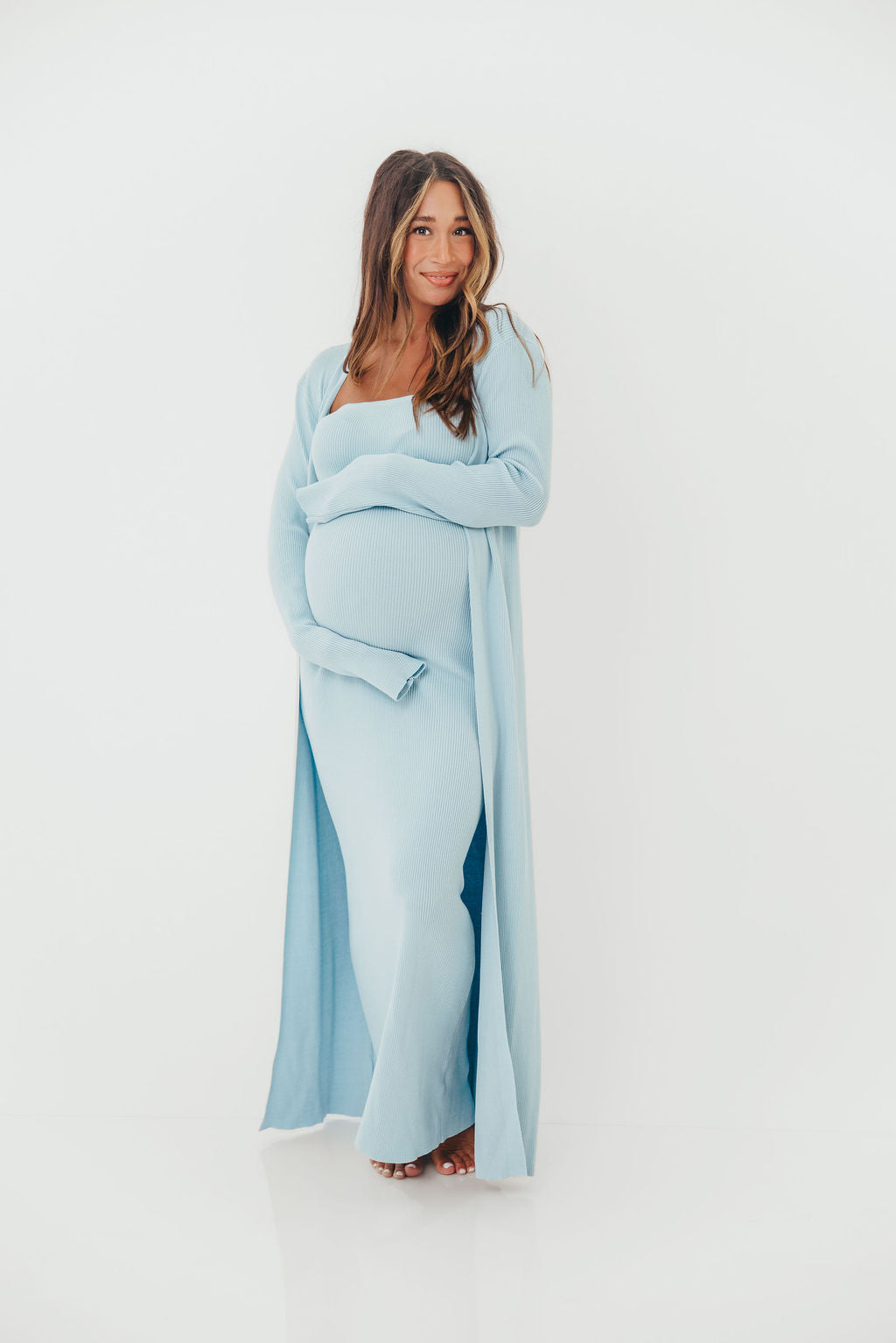 Lina Two Piece Dress Set in Dusty Blue - Bump Friendly - Image 5