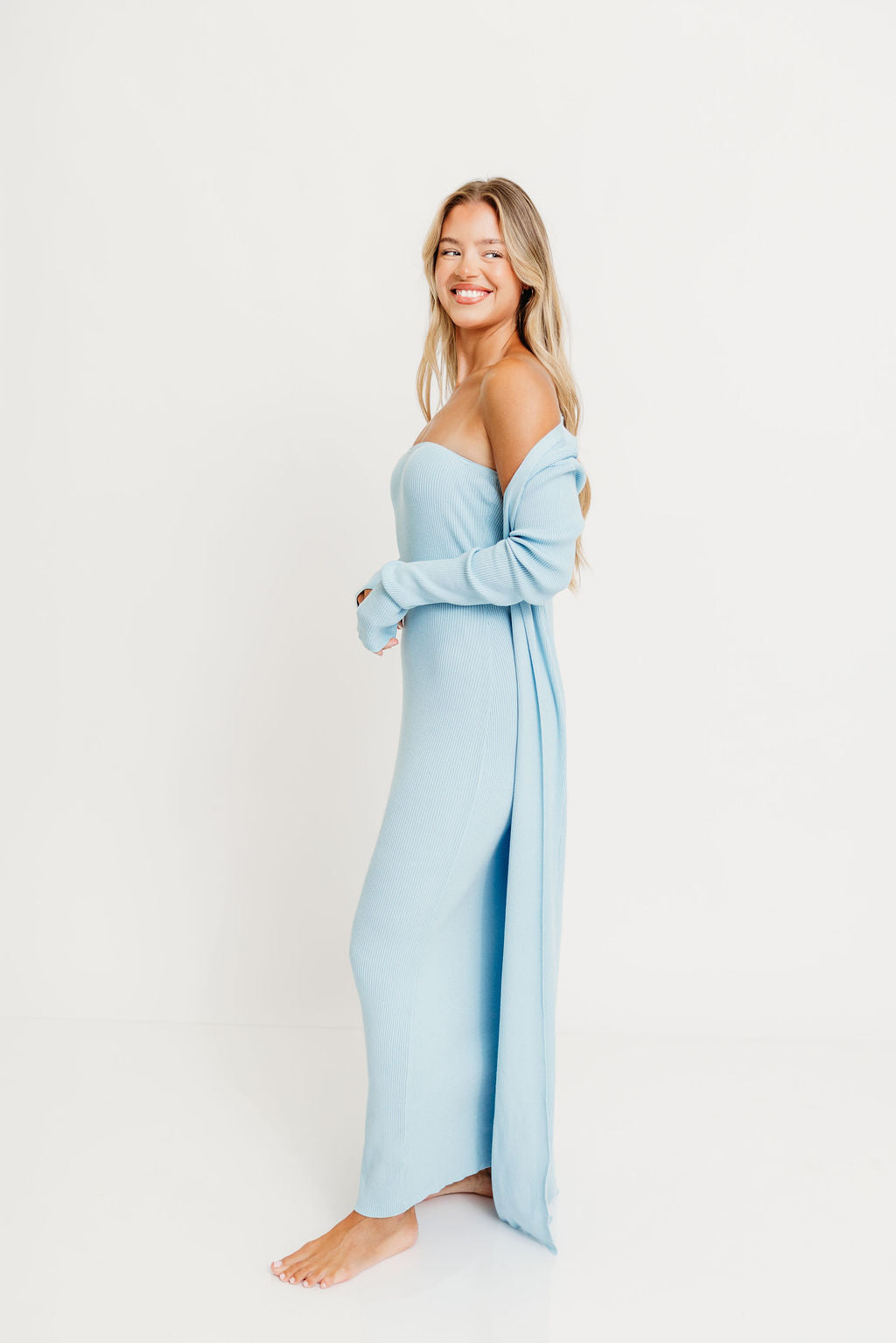 Lina Two Piece Dress Set in Dusty Blue - Bump Friendly - Image 8