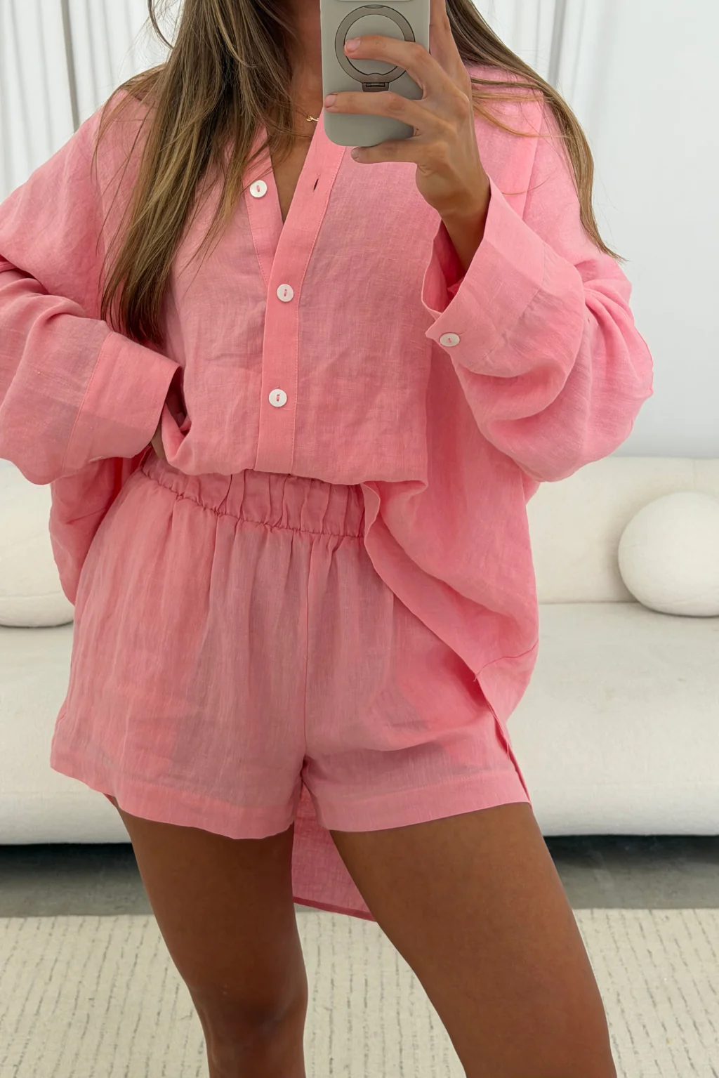 Lee 100% Linen Shorts in Bubble Gum - Image 2