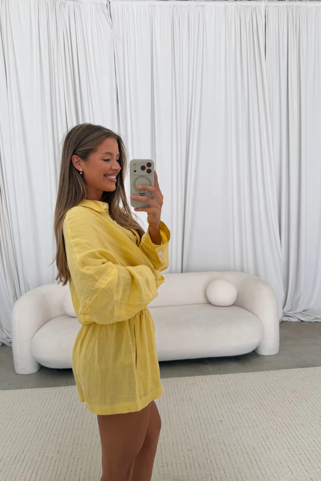 Peyton 100% Linen Button Down Shirt in Butter - Image 8