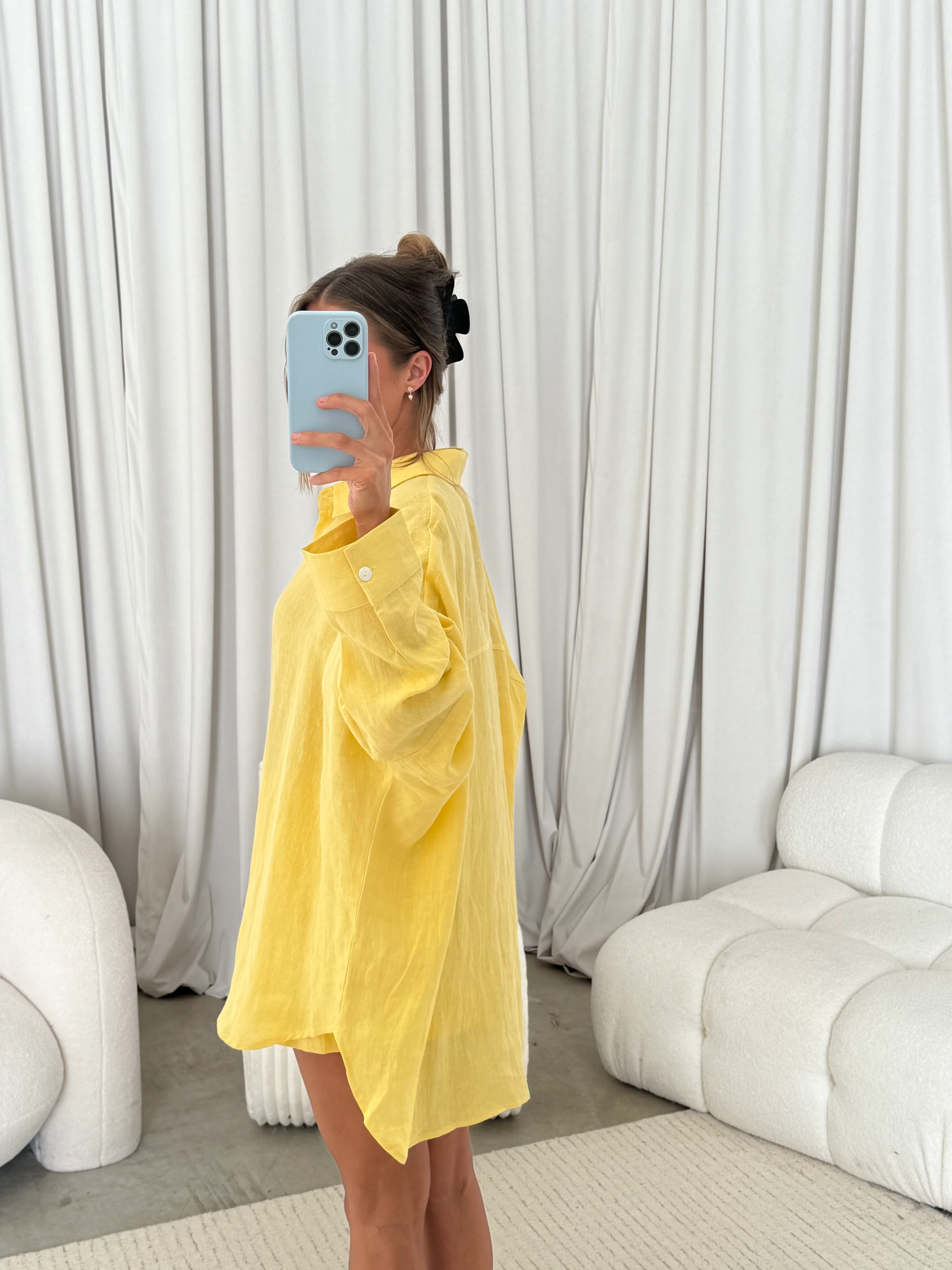 Peyton 100% Linen Button Down Shirt in Butter - Image 6