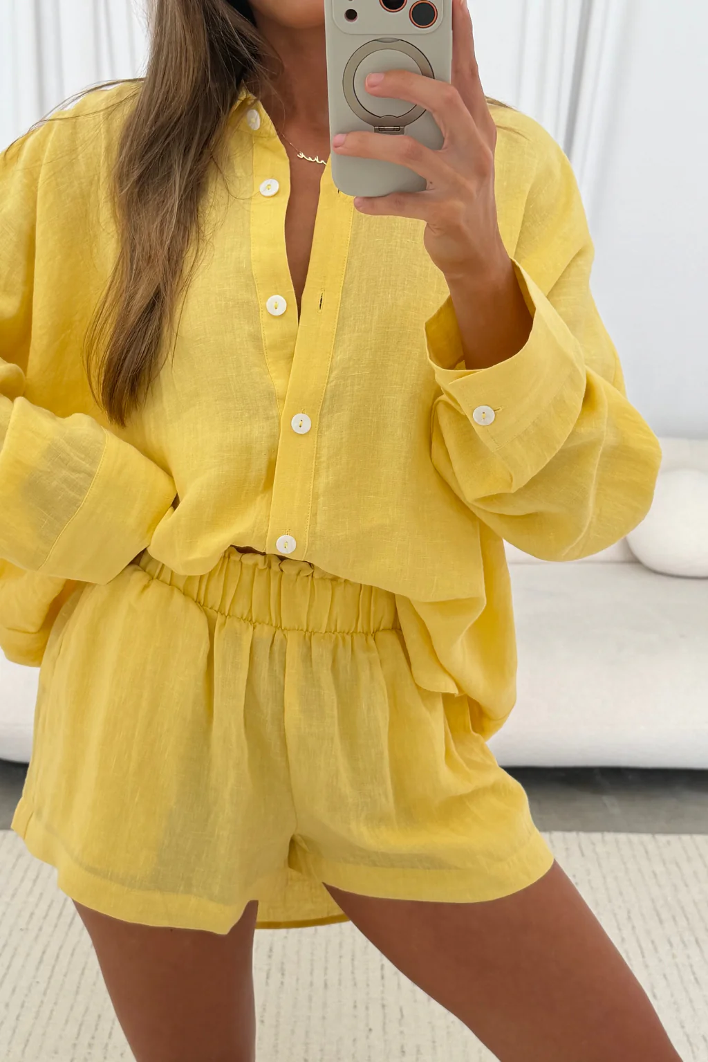 Peyton 100% Linen Button Down Shirt in Butter - Image 10