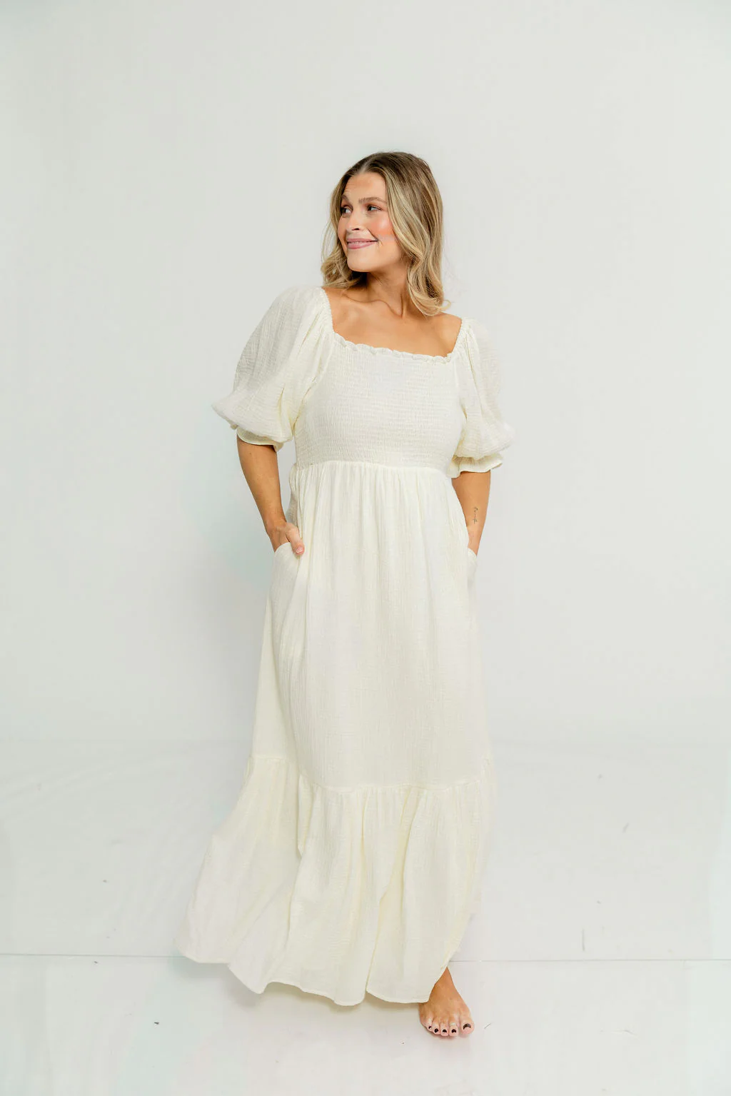 Modest Liv 100% Cotton Maxi Dress in Cream - Bump Friendly - Image 17