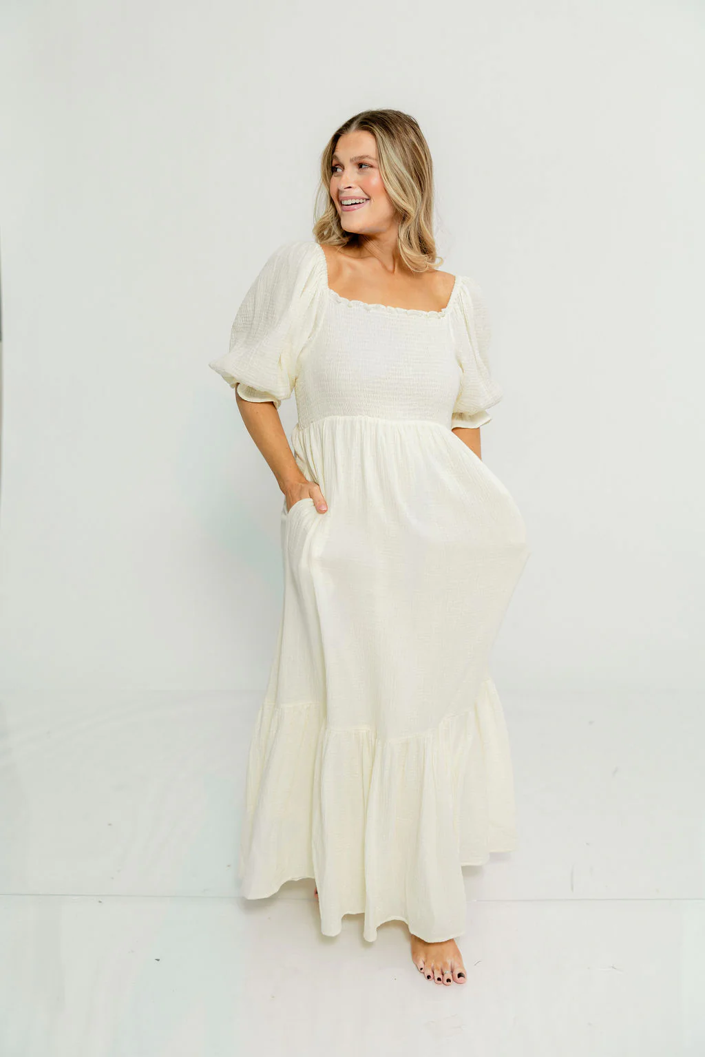 Modest Liv 100% Cotton Maxi Dress in Cream - Bump Friendly - Image 18