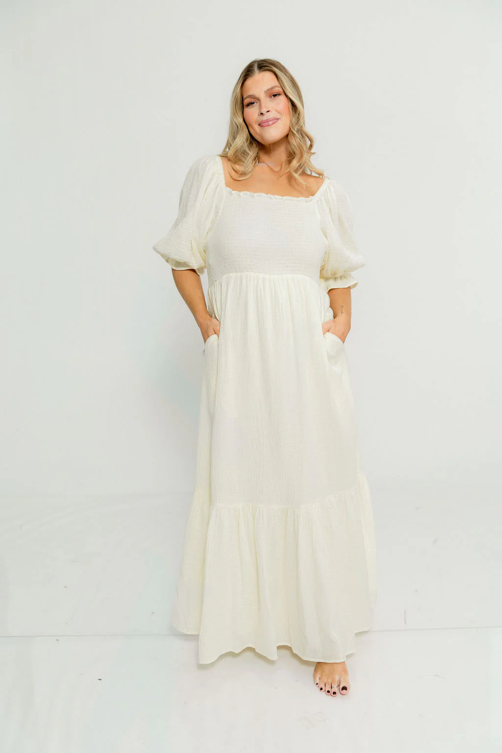 Modest Liv 100% Cotton Maxi Dress in Cream - Bump Friendly - Image 4