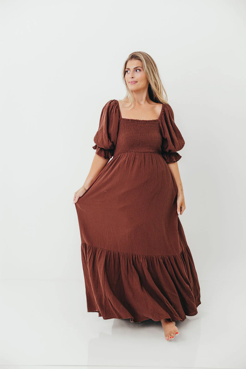 Livvy 100% Cotton Maxi Dress in Rust Brown - Bump Friendly - Image 2