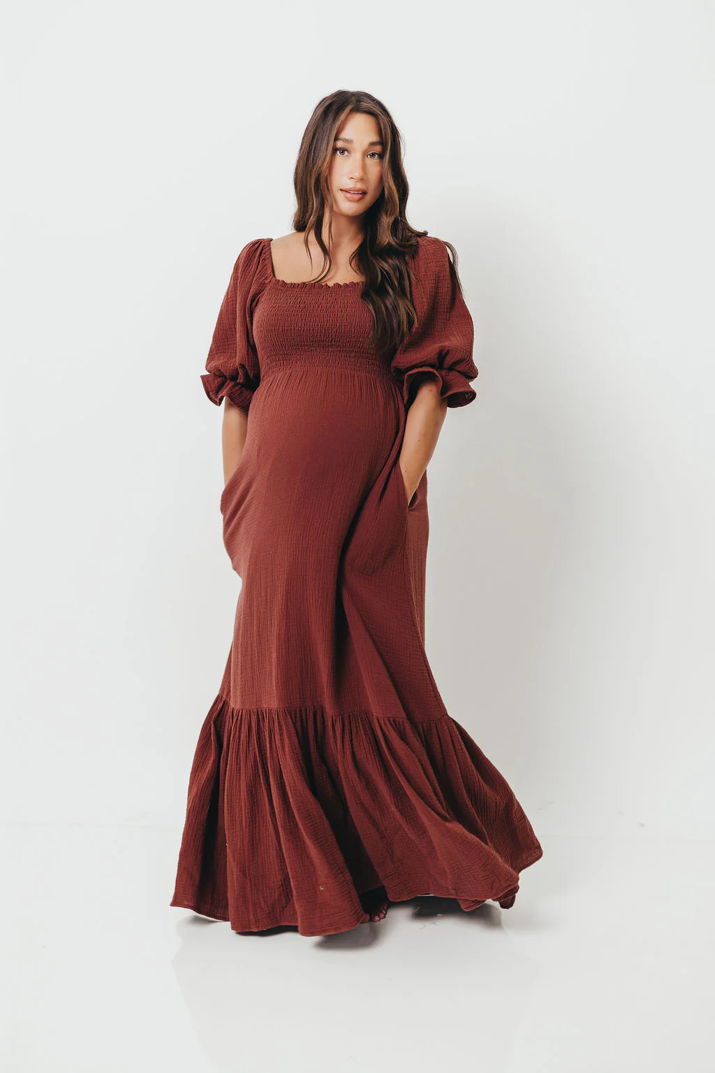 Livvy 100% Cotton Maxi Dress in Rust Brown - Bump Friendly - Image 3
