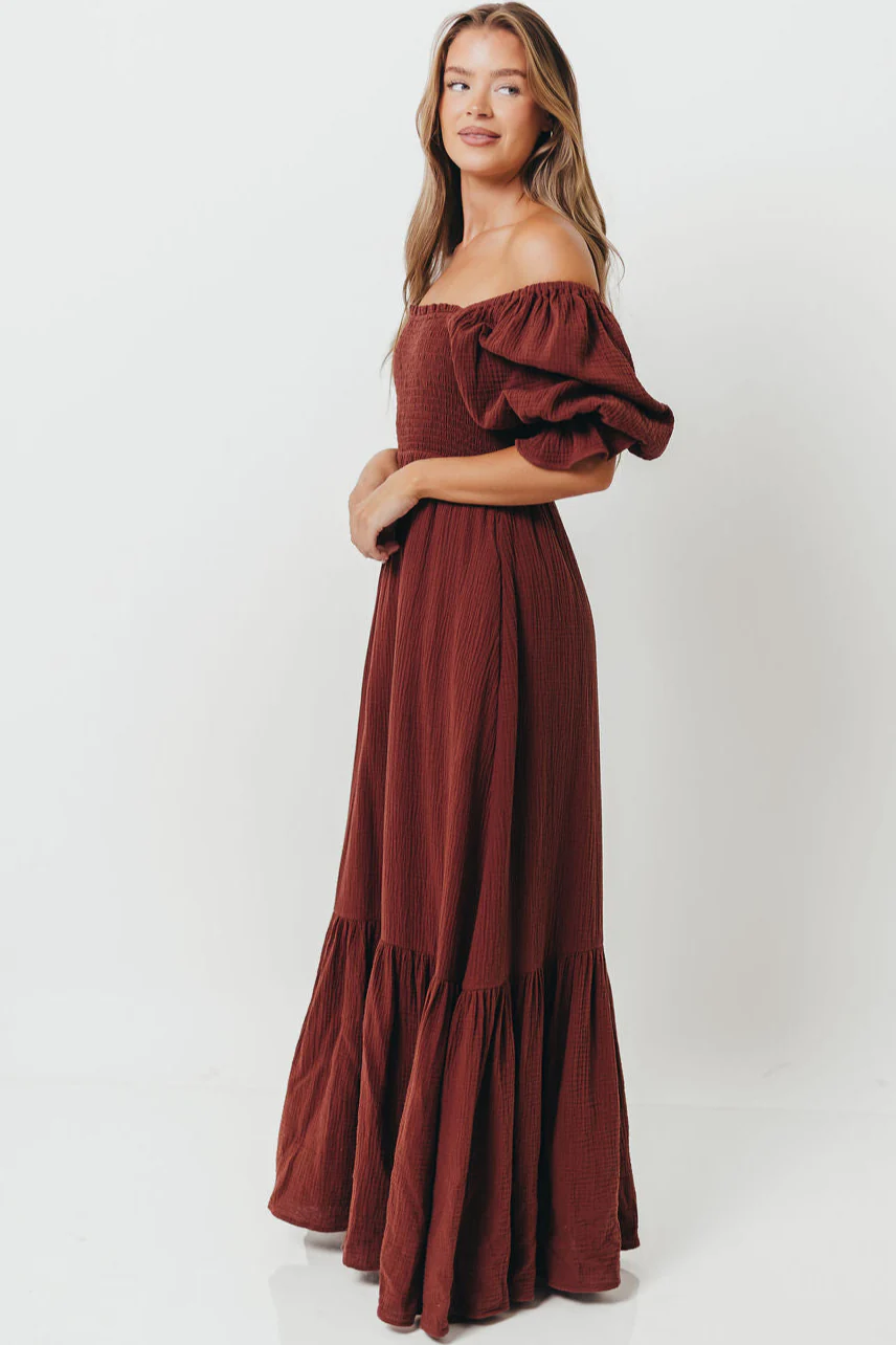 Livvy 100% Cotton Maxi Dress in Rust Brown - Bump Friendly - Image 4