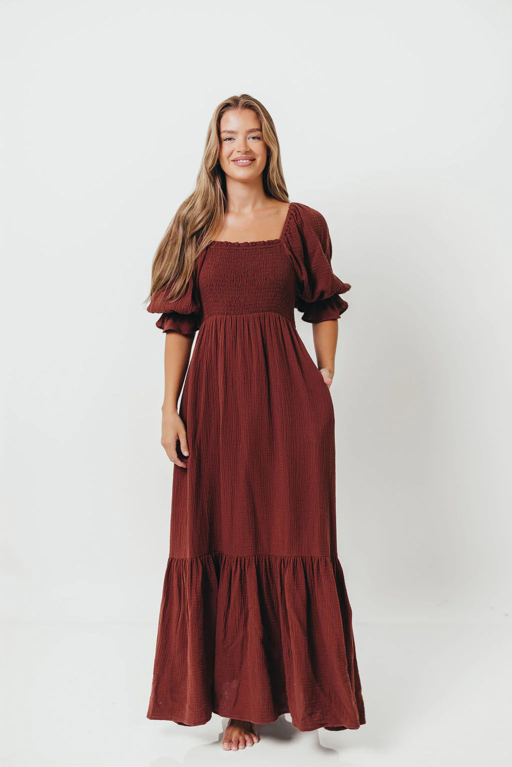 Livvy 100% Cotton Maxi Dress in Rust Brown - Bump Friendly - Image 6