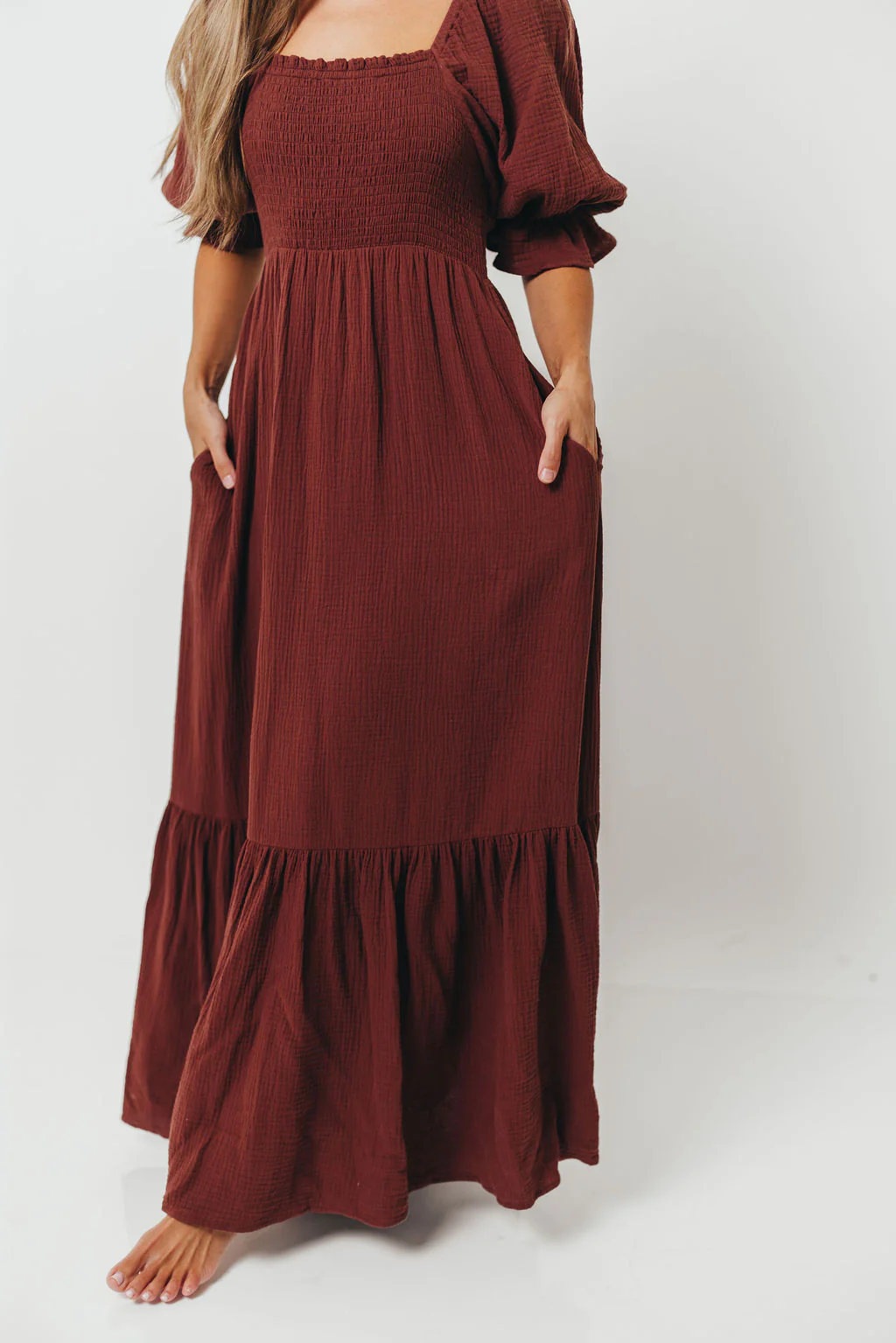 Livvy 100% Cotton Maxi Dress in Rust Brown - Bump Friendly - Image 8