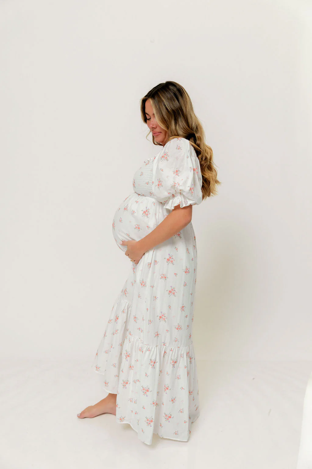 Livvy 100% Cotton Dress in Off White/Pink Floral (Fully Lined) -Bump Friendly - Image 10