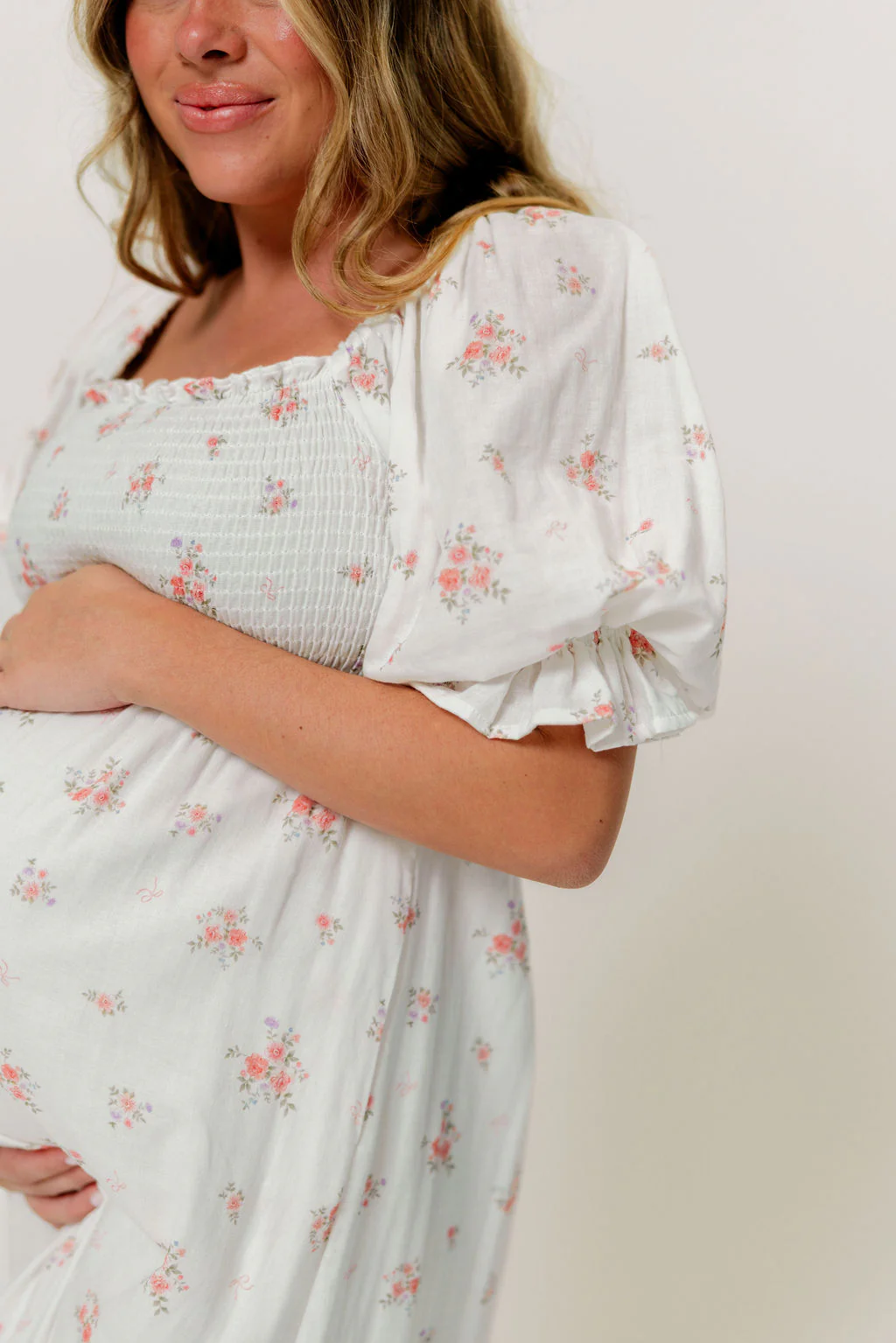 Livvy 100% Cotton Dress in Off White/Pink Floral (Fully Lined) -Bump Friendly - Image 11